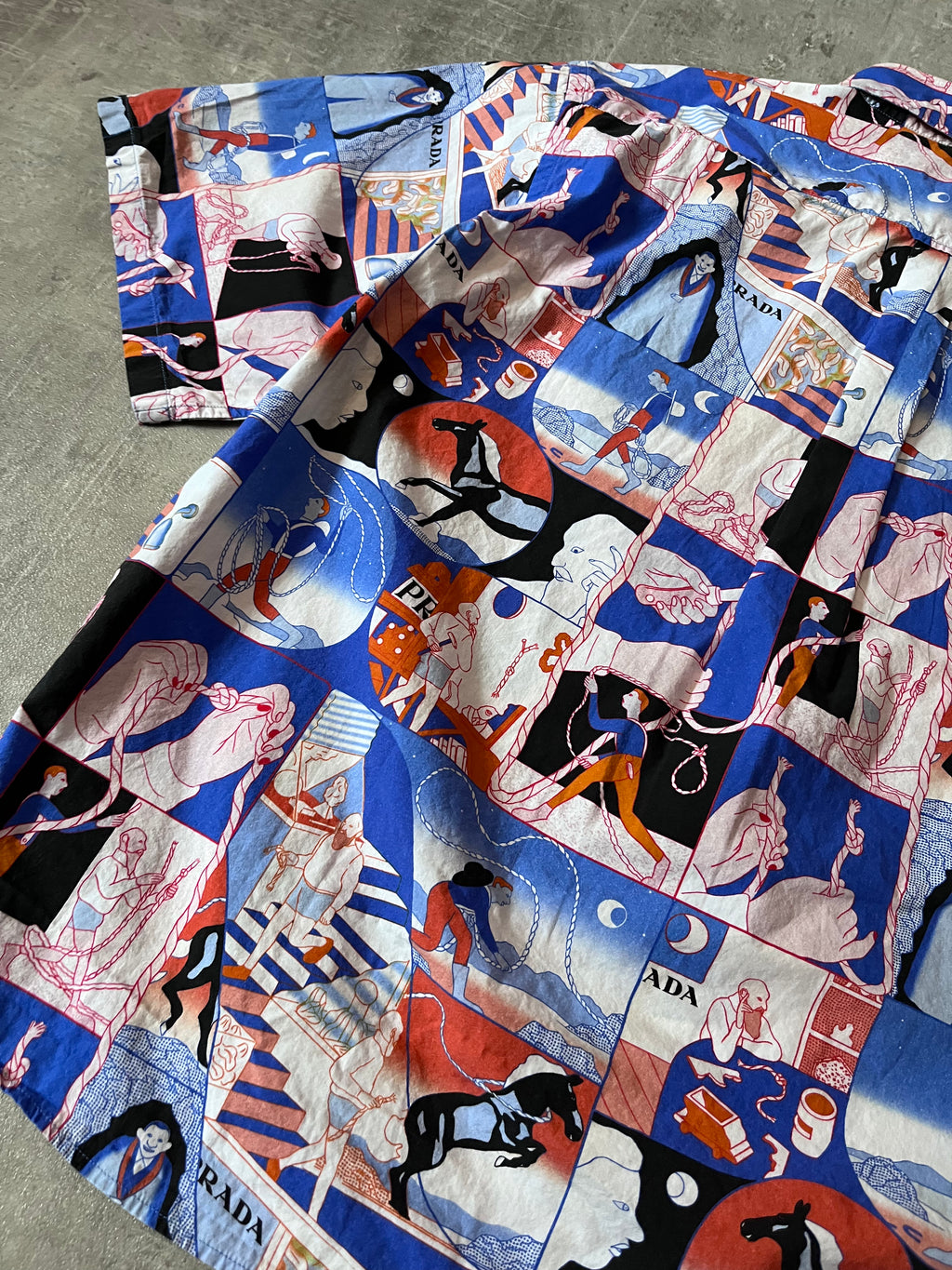 S/S 2018 Prada Comics All Over Print Rope Motif Short Sleeve Shirt Multicolor Men - L