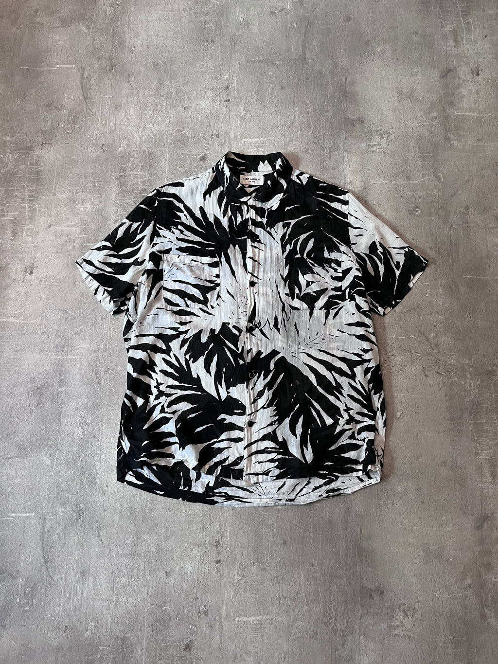 S/S 2016 Saint Laurent Paris Palm Tree Print Hawaiian Short Sleeve Shirt White Black Men - M