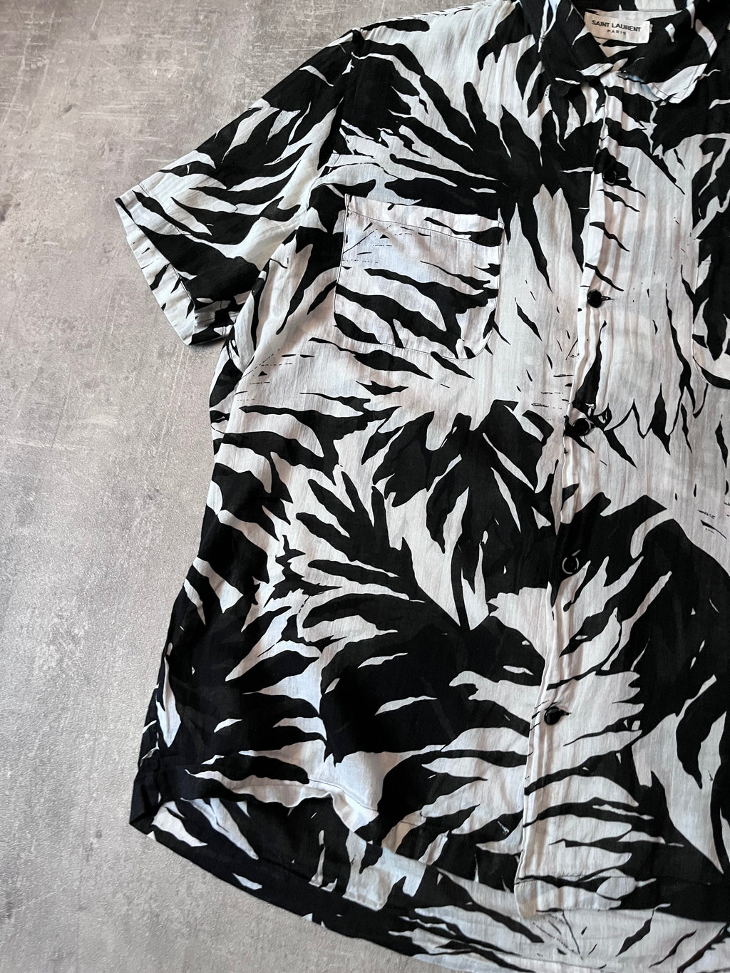 S/S 2016 Saint Laurent Paris Palm Tree Print Hawaiian Short Sleeve Shirt White Black Men - M