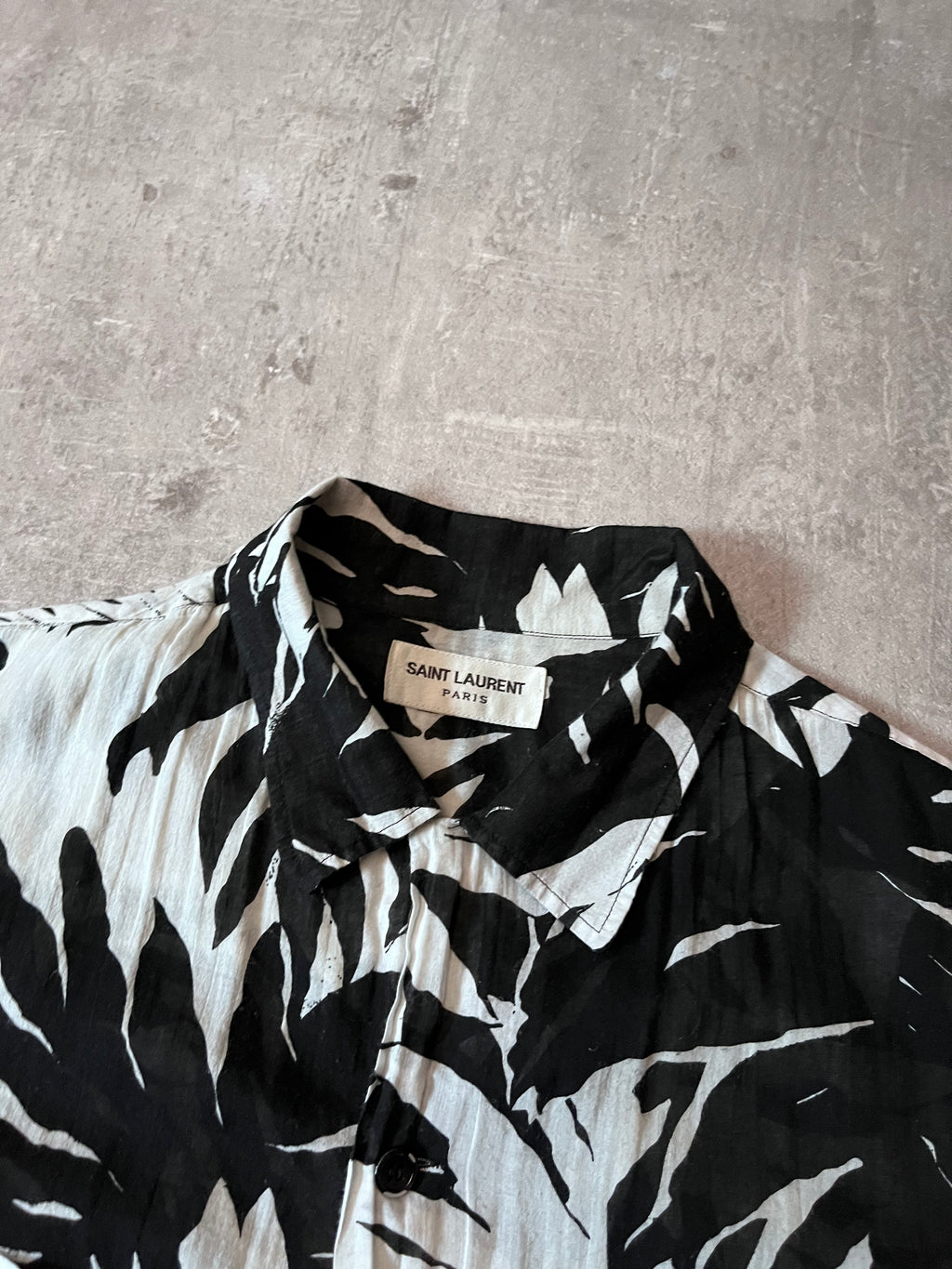 S/S 2016 Saint Laurent Paris Palm Tree Print Hawaiian Short Sleeve Shirt White Black Men - M