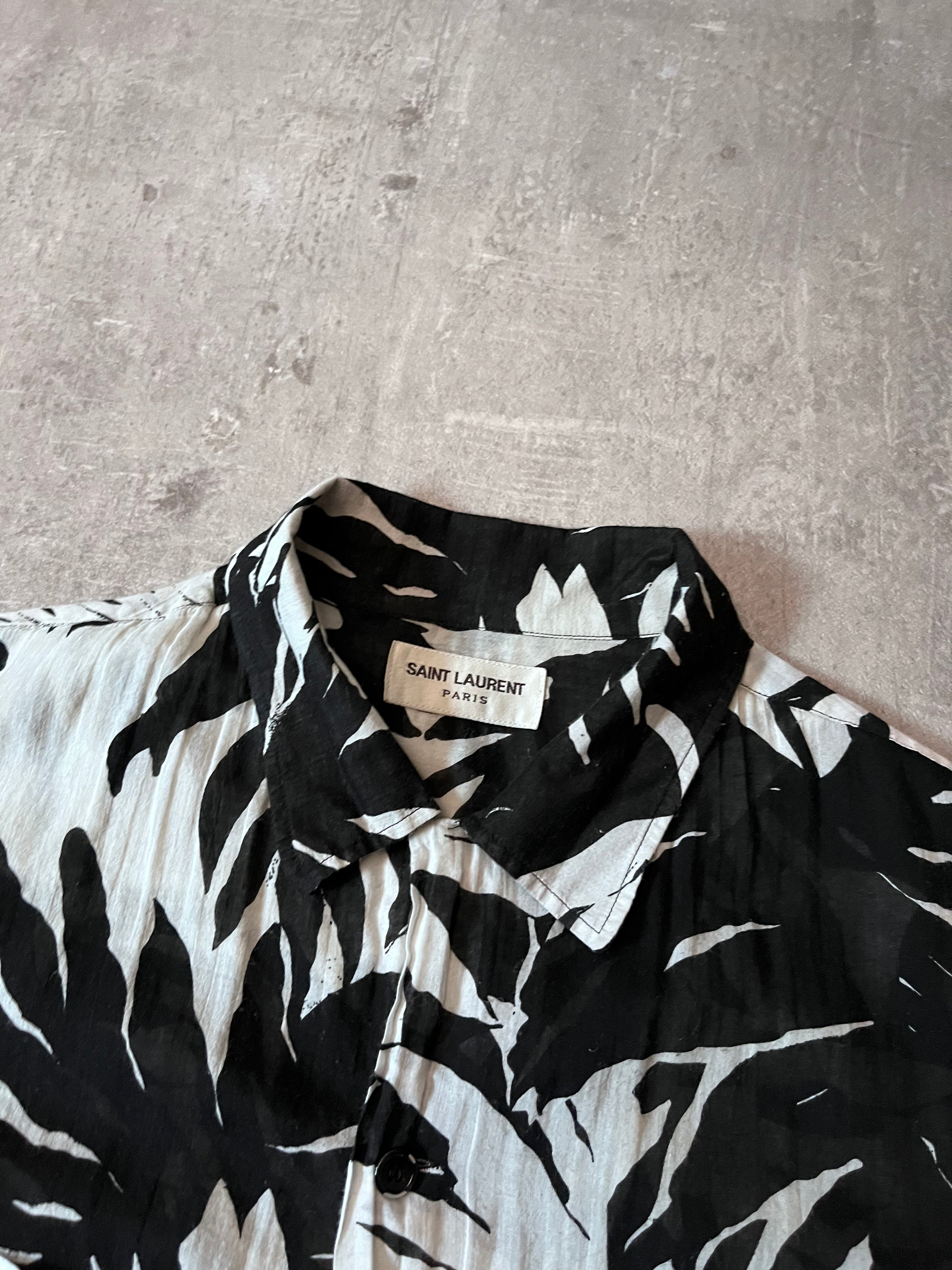 S/S 2016 Saint Laurent Paris Palm Tree Print Hawaiian Short Sleeve Shirt White Black Men - M