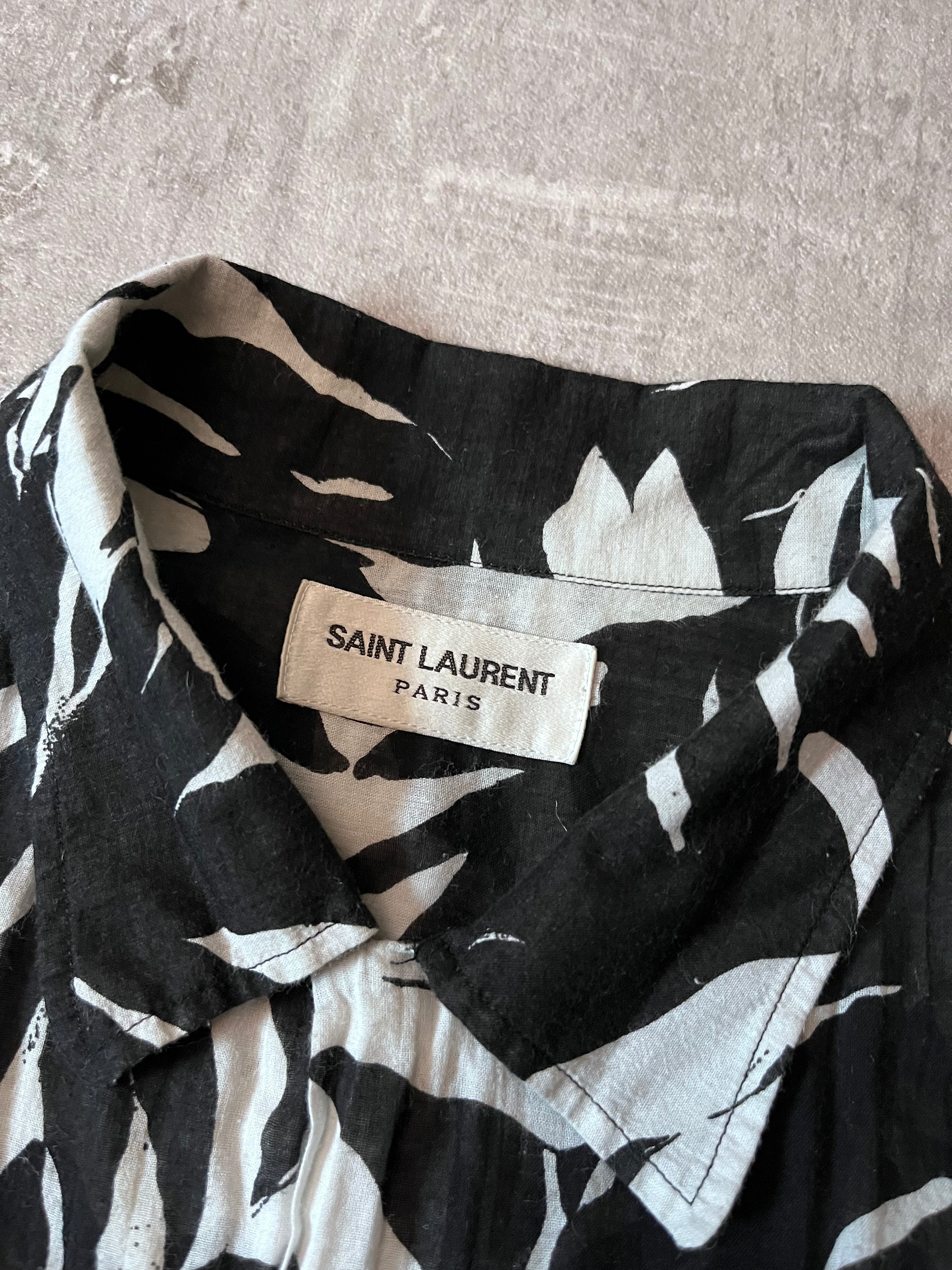 S/S 2016 Saint Laurent Paris Palm Tree Print Hawaiian Short Sleeve Shirt White Black Men - M
