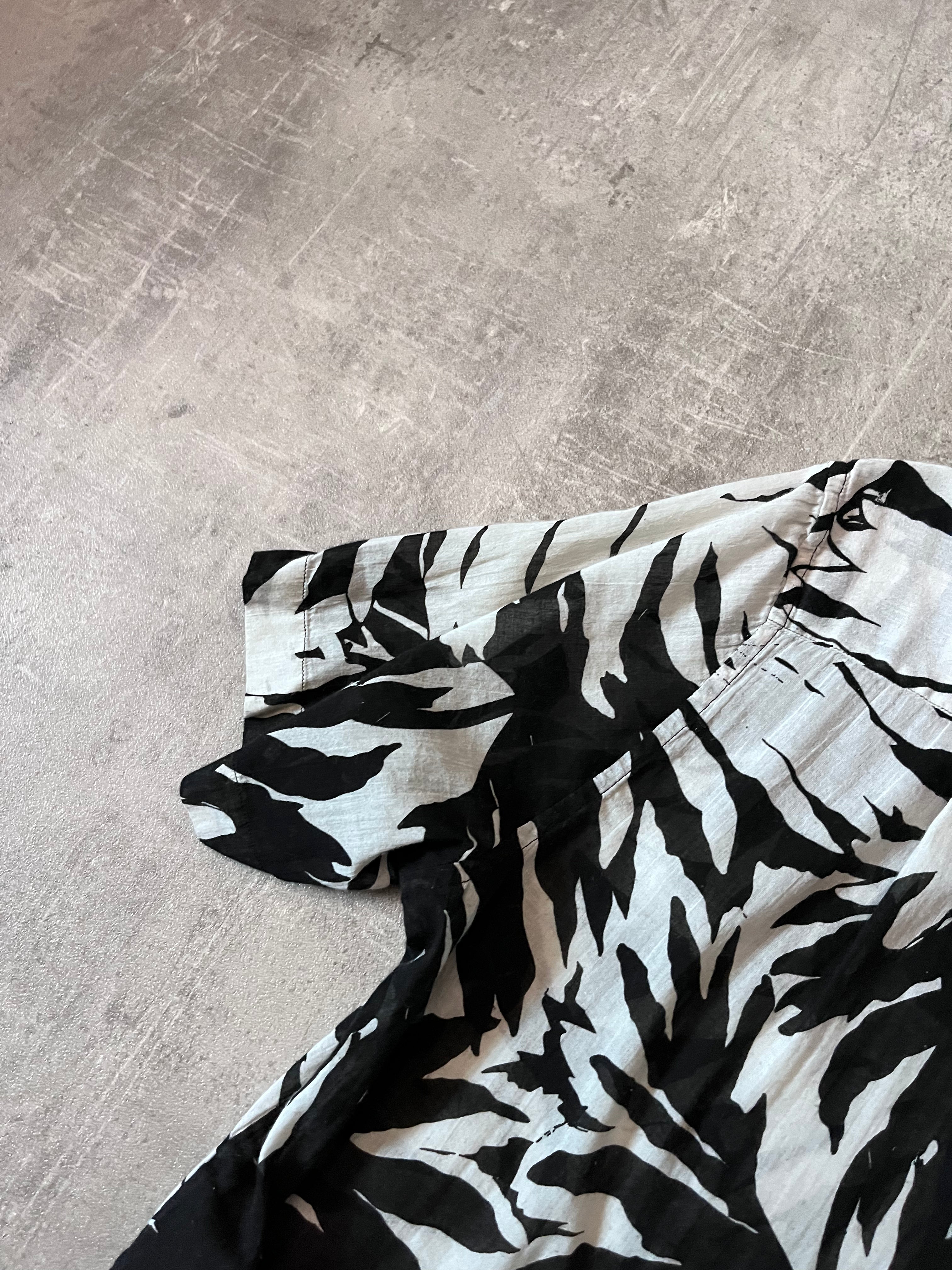 S/S 2016 Saint Laurent Paris Palm Tree Print Hawaiian Short Sleeve Shirt White Black Men - M