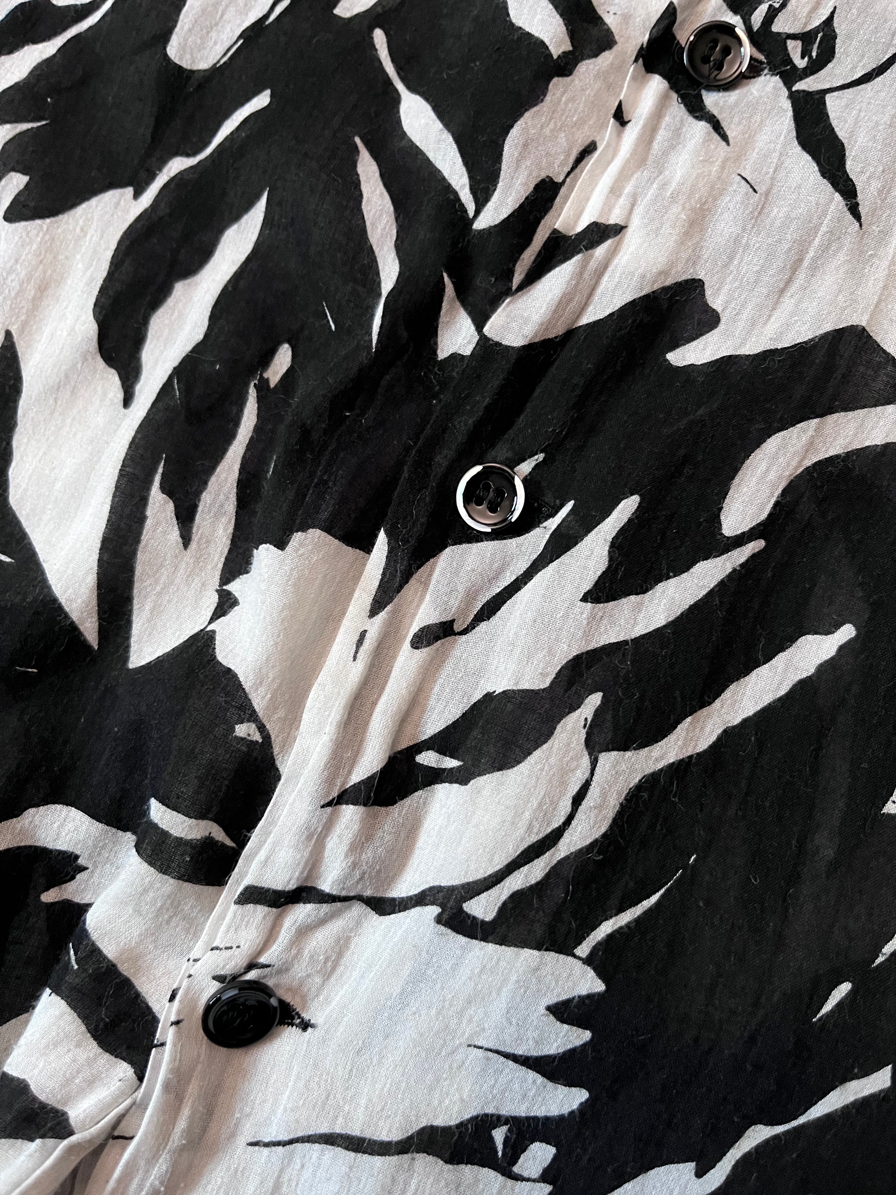 S/S 2016 Saint Laurent Paris Palm Tree Print Hawaiian Short Sleeve Shirt White Black Men - M