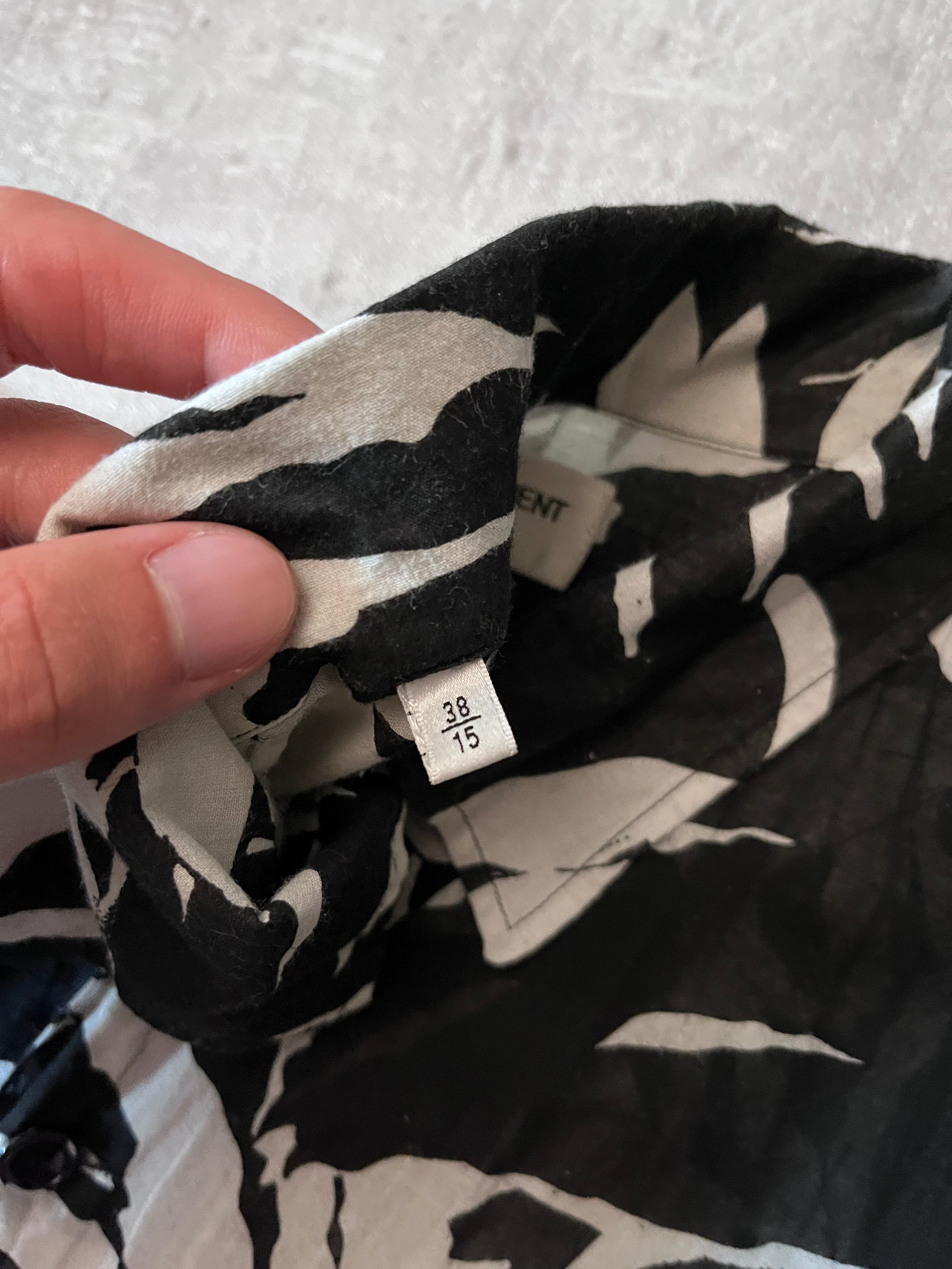 S/S 2016 Saint Laurent Paris Palm Tree Print Hawaiian Short Sleeve Shirt White Black Men - M