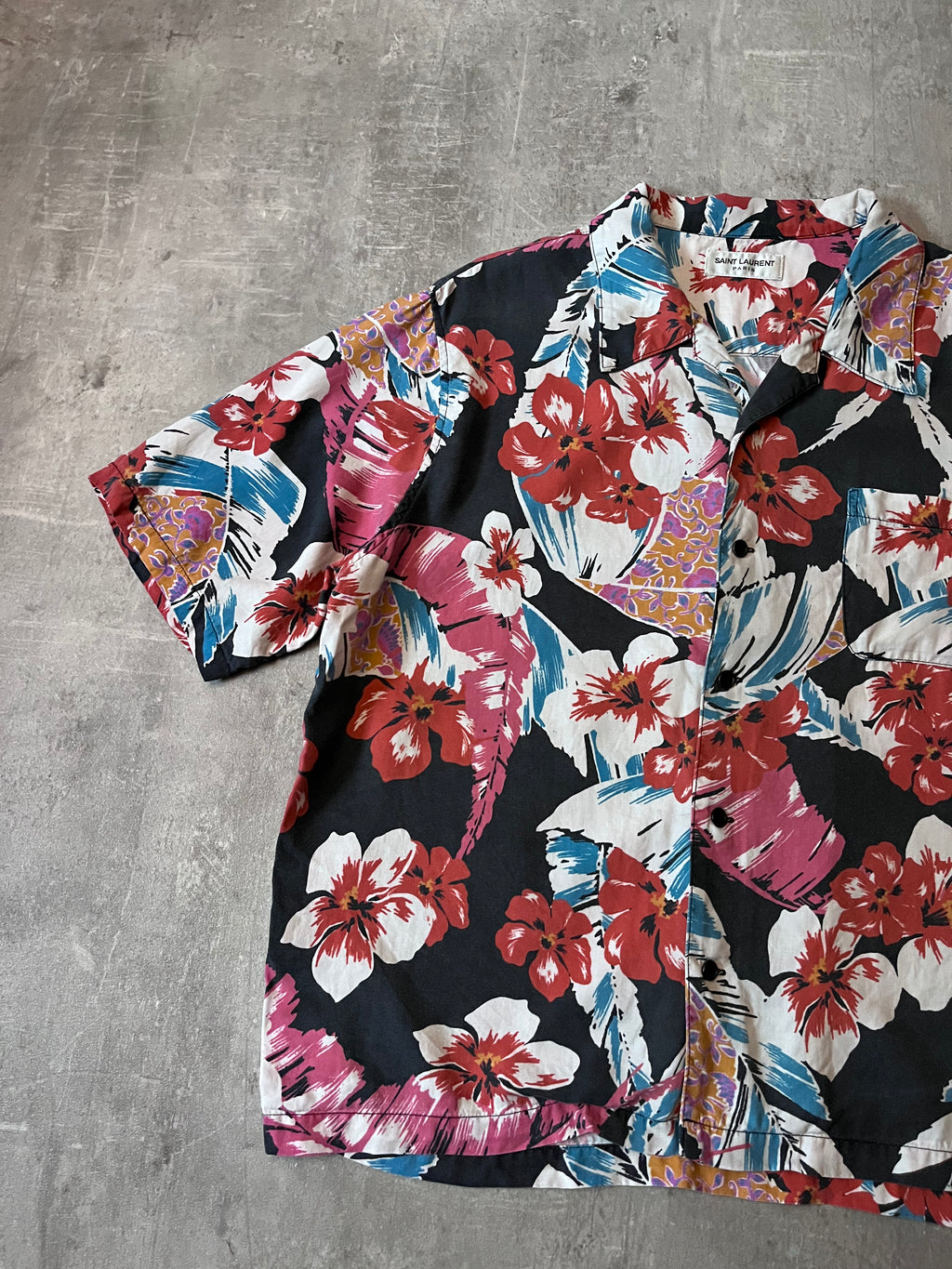 S/S 2019 Saint Laurent Paris Hawaiian Floral Short Sleeve Shirt Multicolor Men - XL