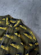 S/S 2015 Prada Racing All Over Print Light Jacket Zip Shirt Black Yellow Men - XL