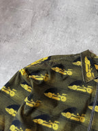S/S 2015 Prada Racing All Over Print Light Jacket Zip Shirt Black Yellow Men - XL