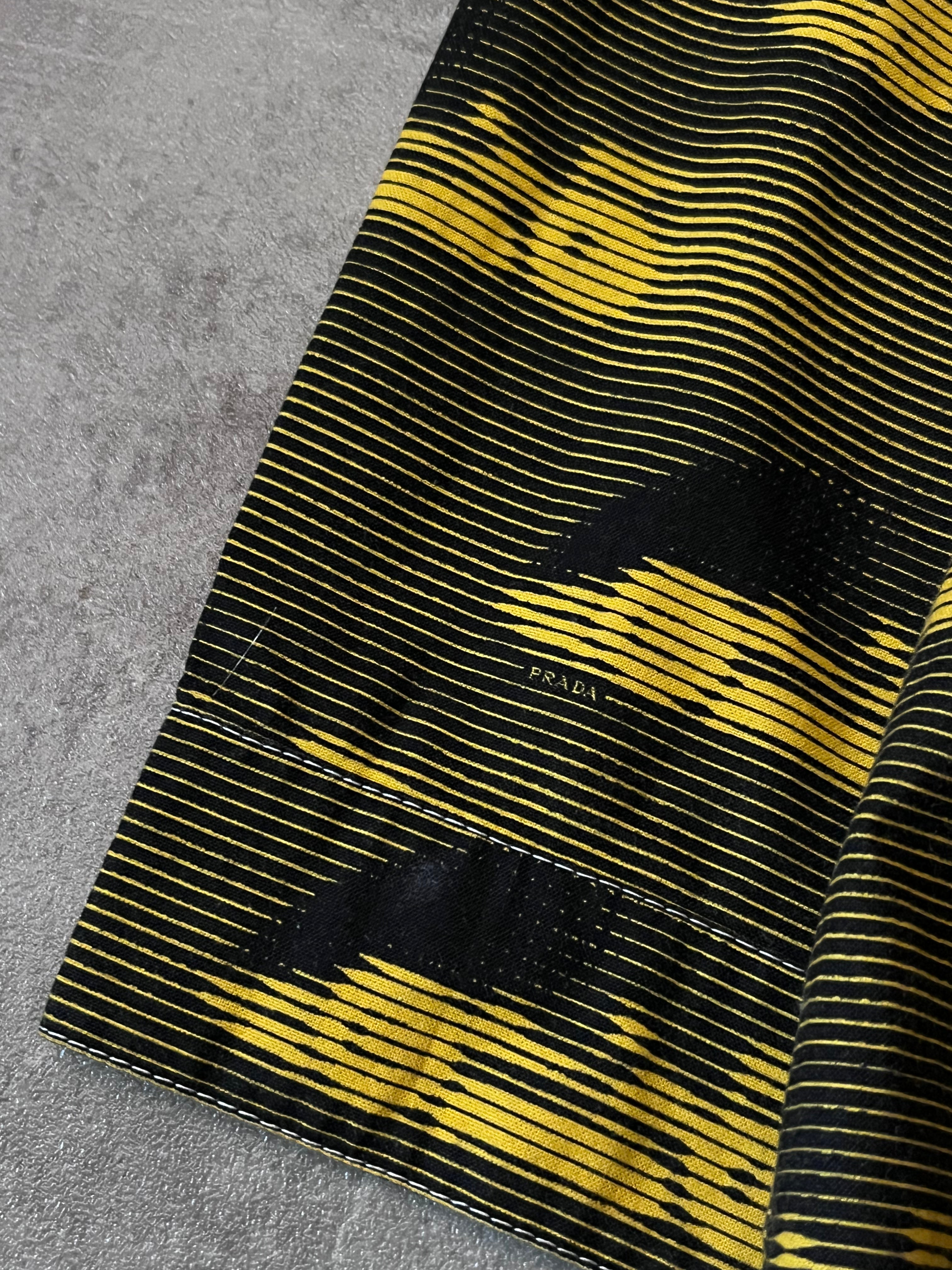 S/S 2015 Prada Racing All Over Print Light Jacket Zip Shirt Black Yellow Men - XL