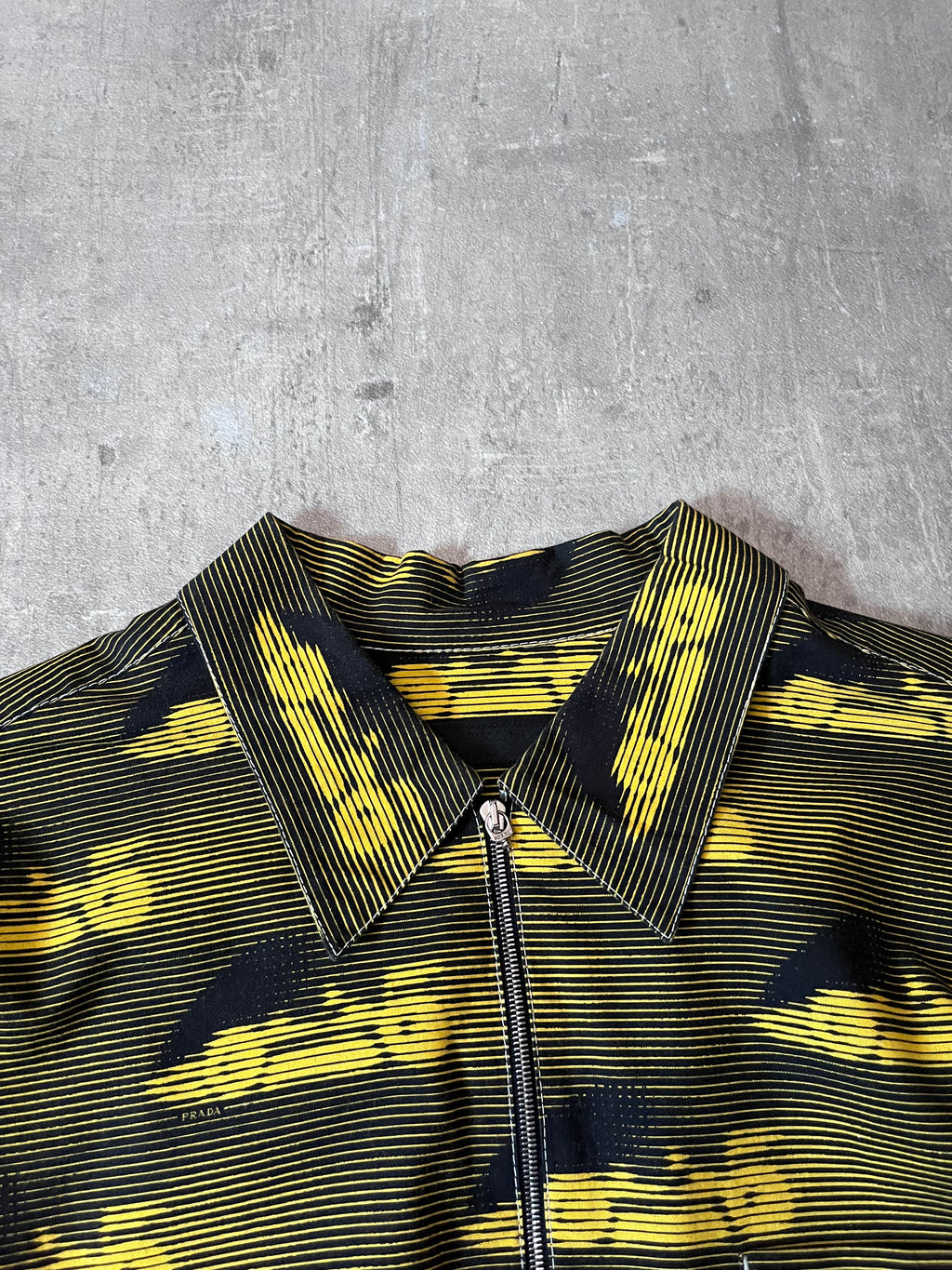 S/S 2015 Prada Racing All Over Print Light Jacket Zip Shirt Black Yellow Men - XL