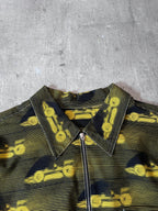 S/S 2015 Prada Racing All Over Print Light Jacket Zip Shirt Black Yellow Men - XL