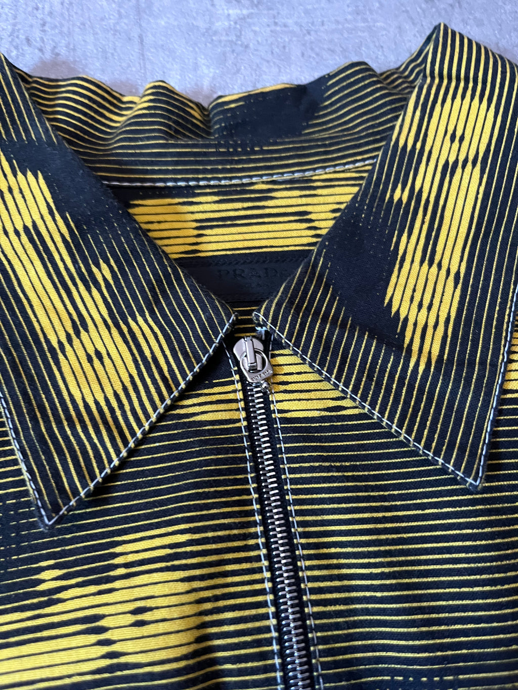S/S 2015 Prada Racing All Over Print Light Jacket Zip Shirt Black Yellow Men - XL