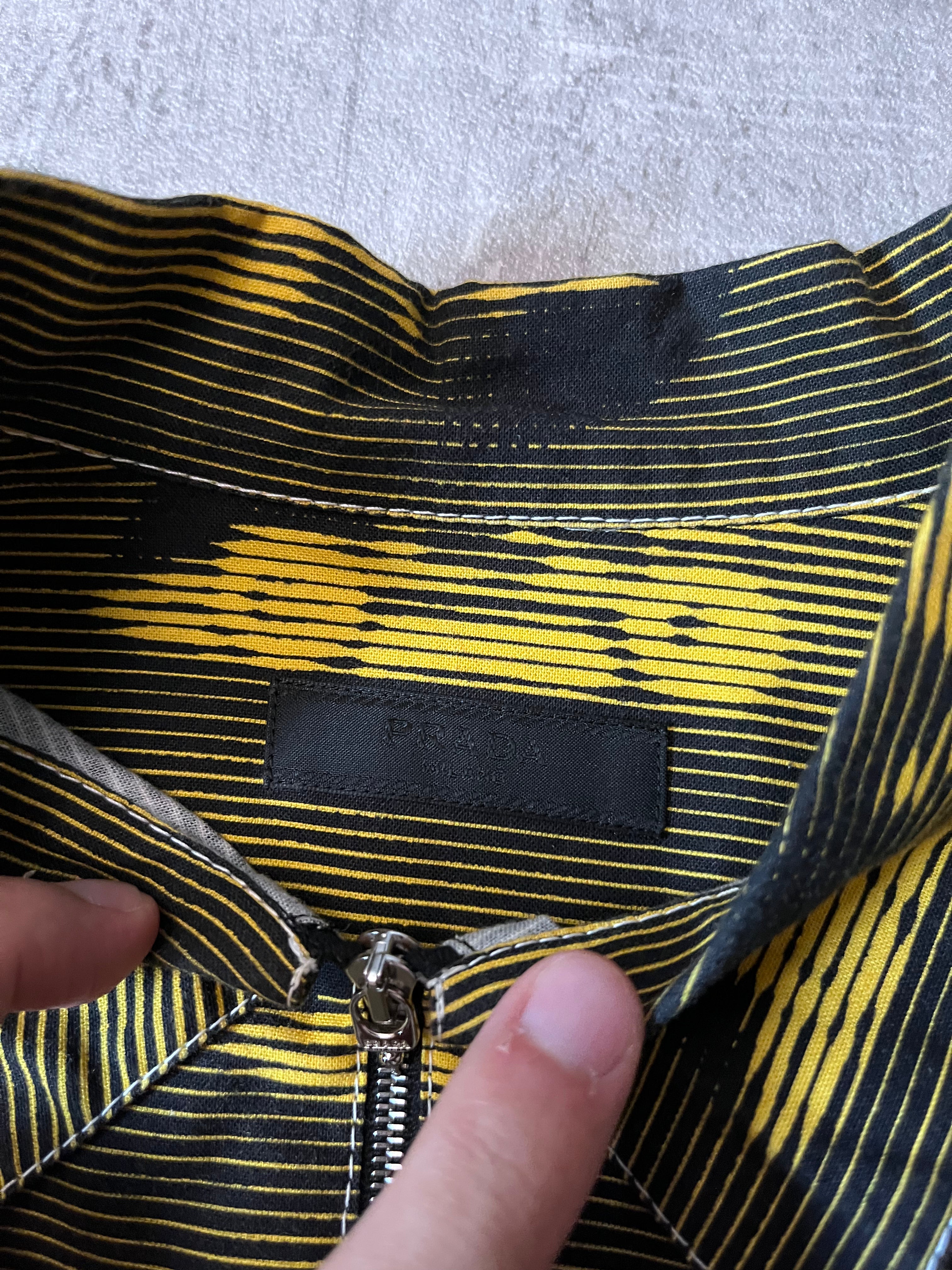S/S 2015 Prada Racing All Over Print Light Jacket Zip Shirt Black Yellow Men - XL