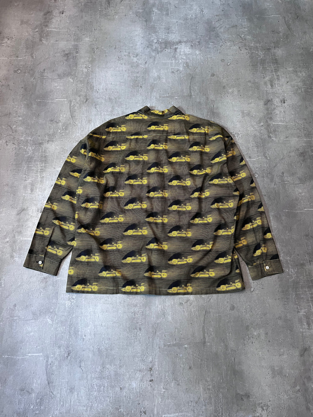 S/S 2015 Prada Racing All Over Print Light Jacket Zip Shirt Black Yellow Men - XL