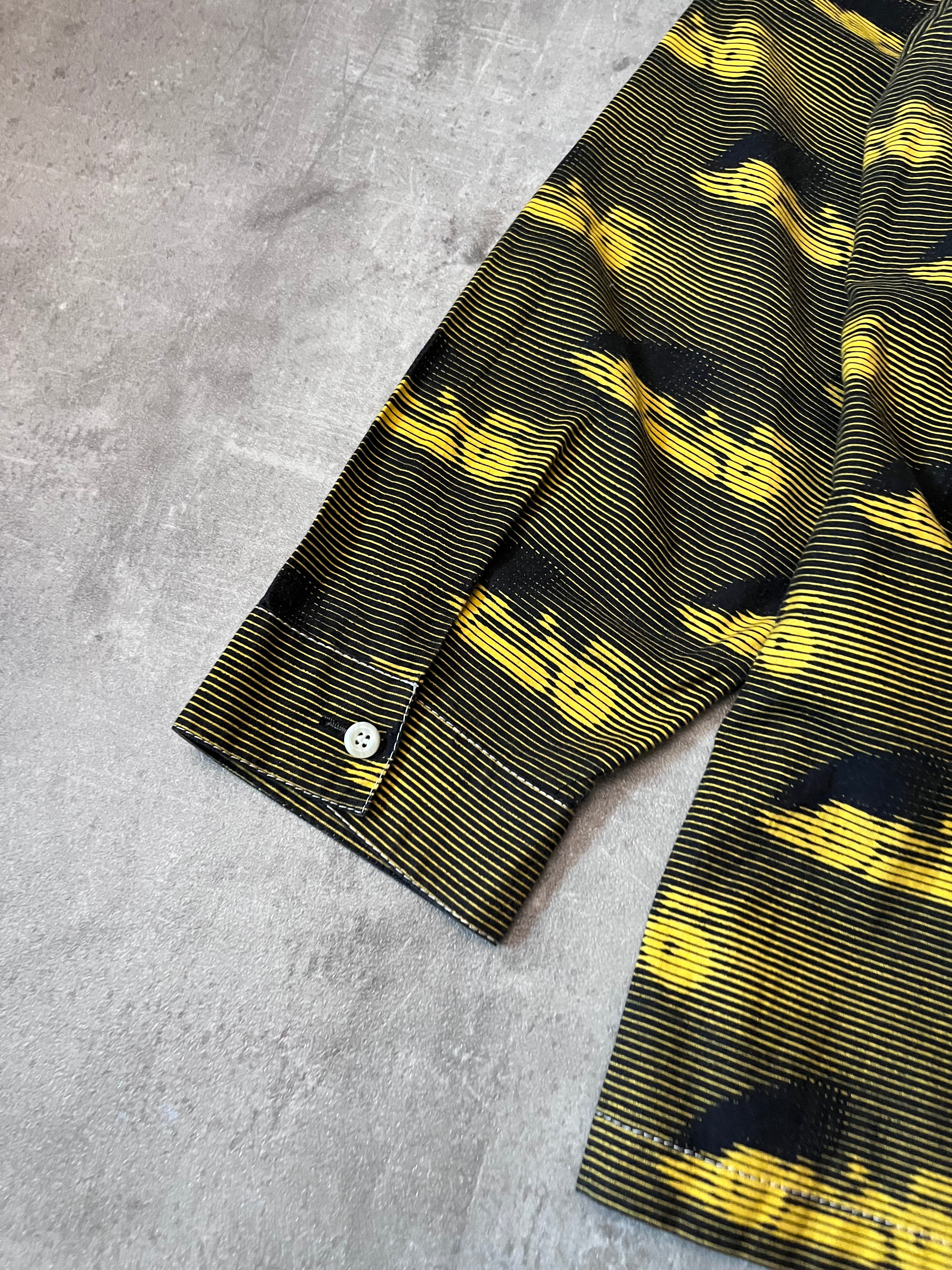 S/S 2015 Prada Racing All Over Print Light Jacket Zip Shirt Black Yellow Men - XL