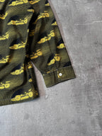 S/S 2015 Prada Racing All Over Print Light Jacket Zip Shirt Black Yellow Men - XL