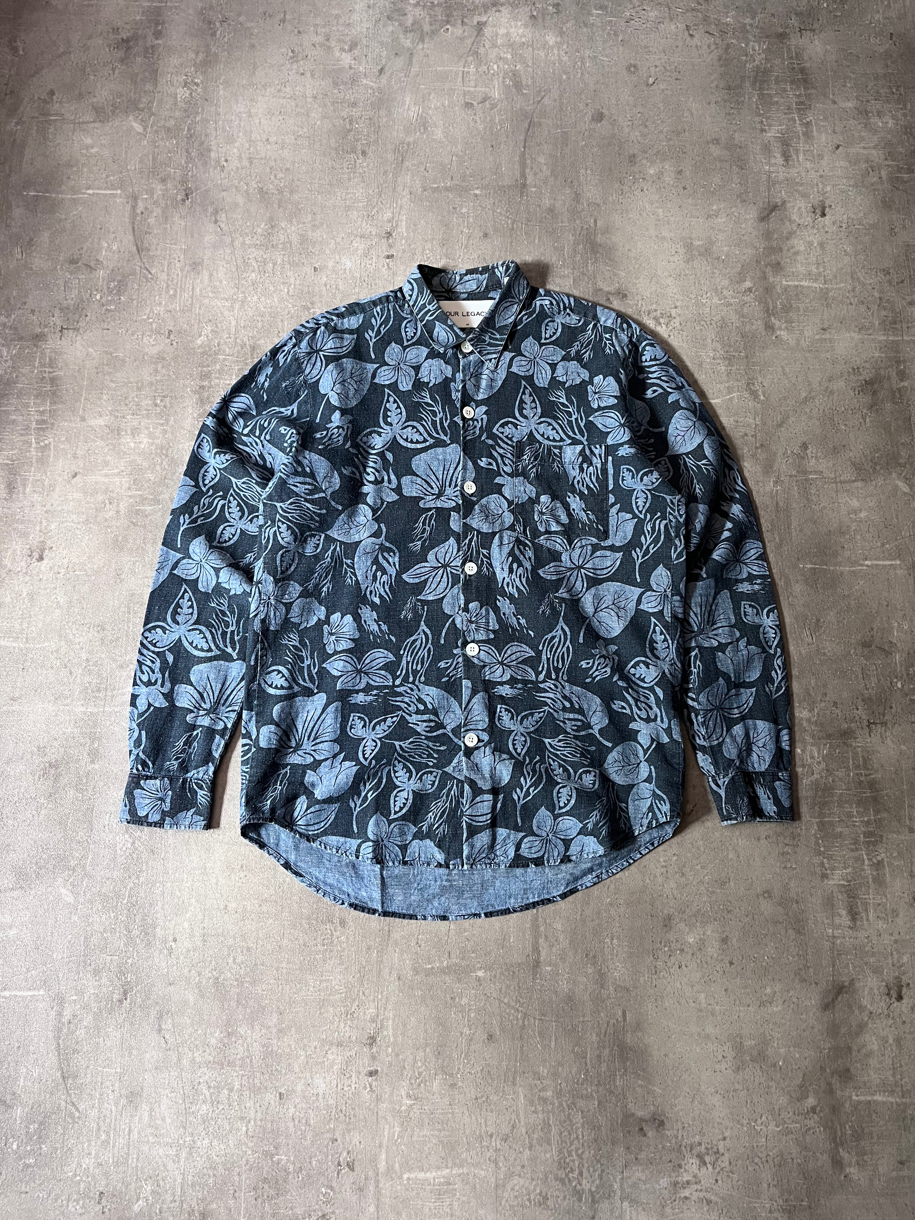 Our Legacy Floral Print Hemp Shirt Blue Men - M