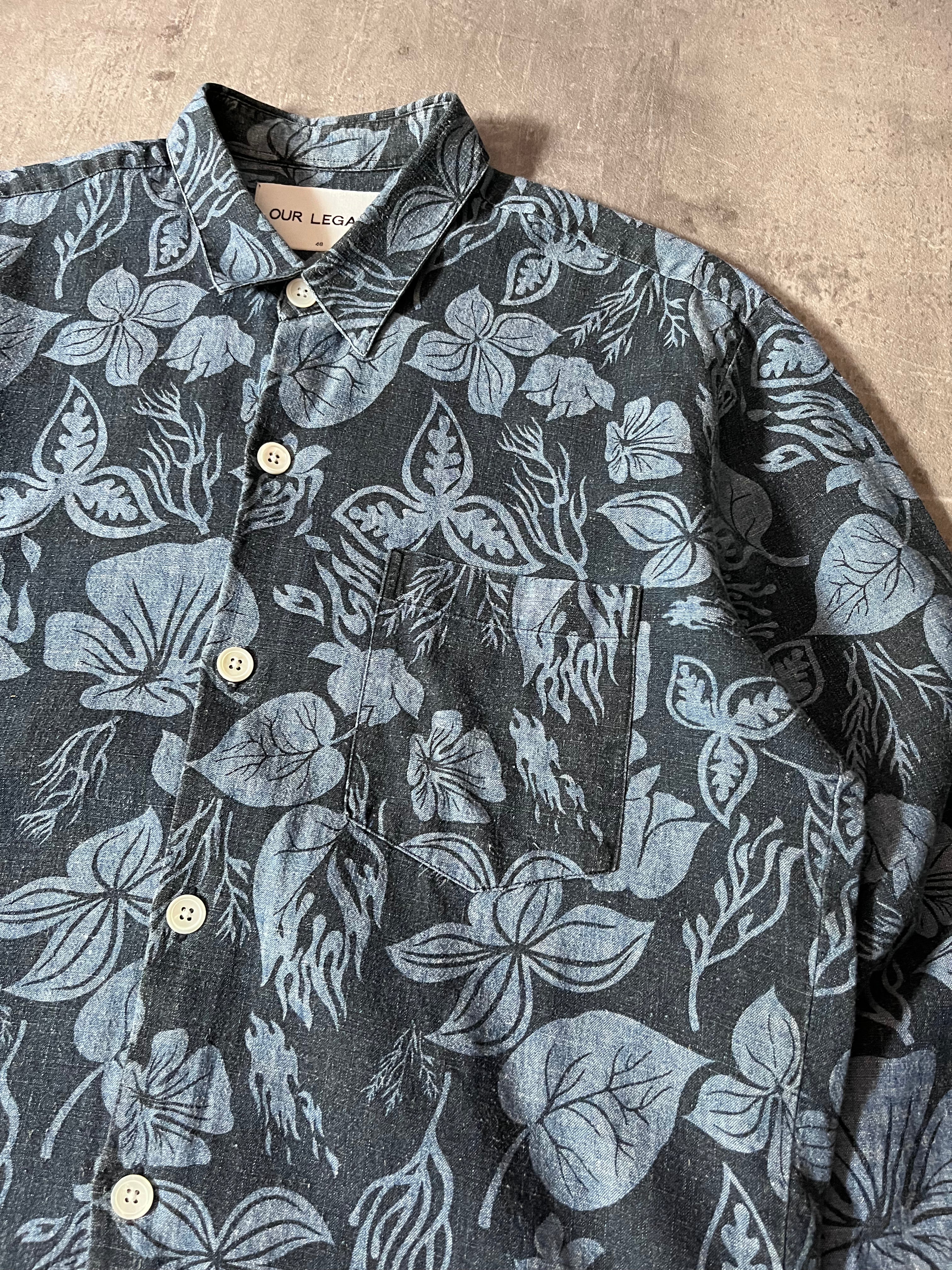 Our Legacy Floral Print Hemp Shirt Blue Men - M