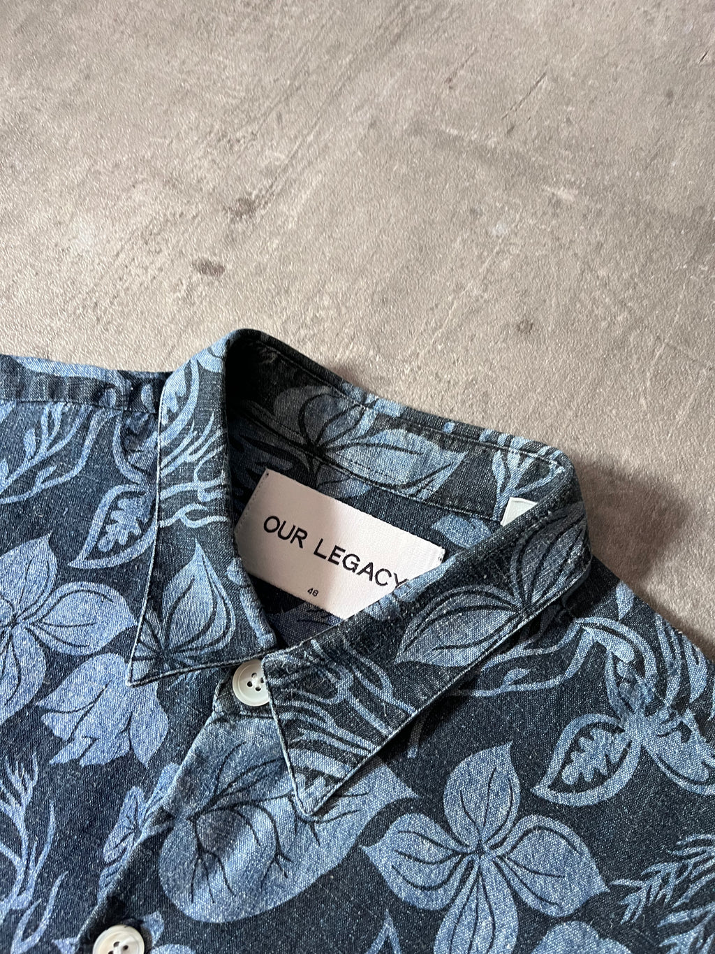 Our Legacy Floral Print Hemp Shirt Blue Men - M