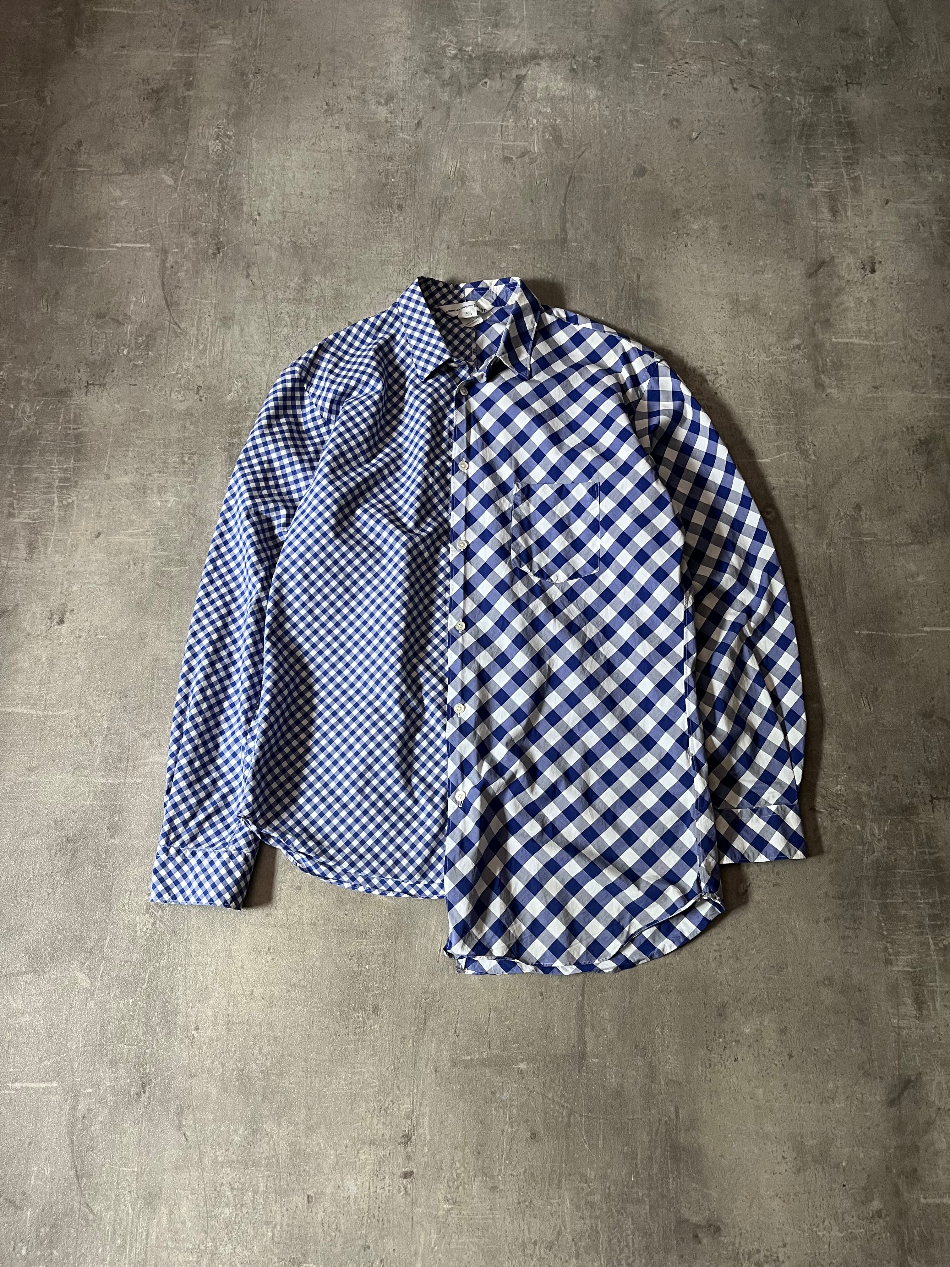 Comme des Garcons SHIRT Asymmetrical Checkered Shirt Blue White Men - L