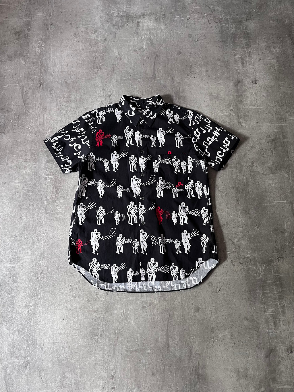 S/S 2017 Comme des Garcons Black Music Band All Over Print Short Sleeve Shirt Black Men - M