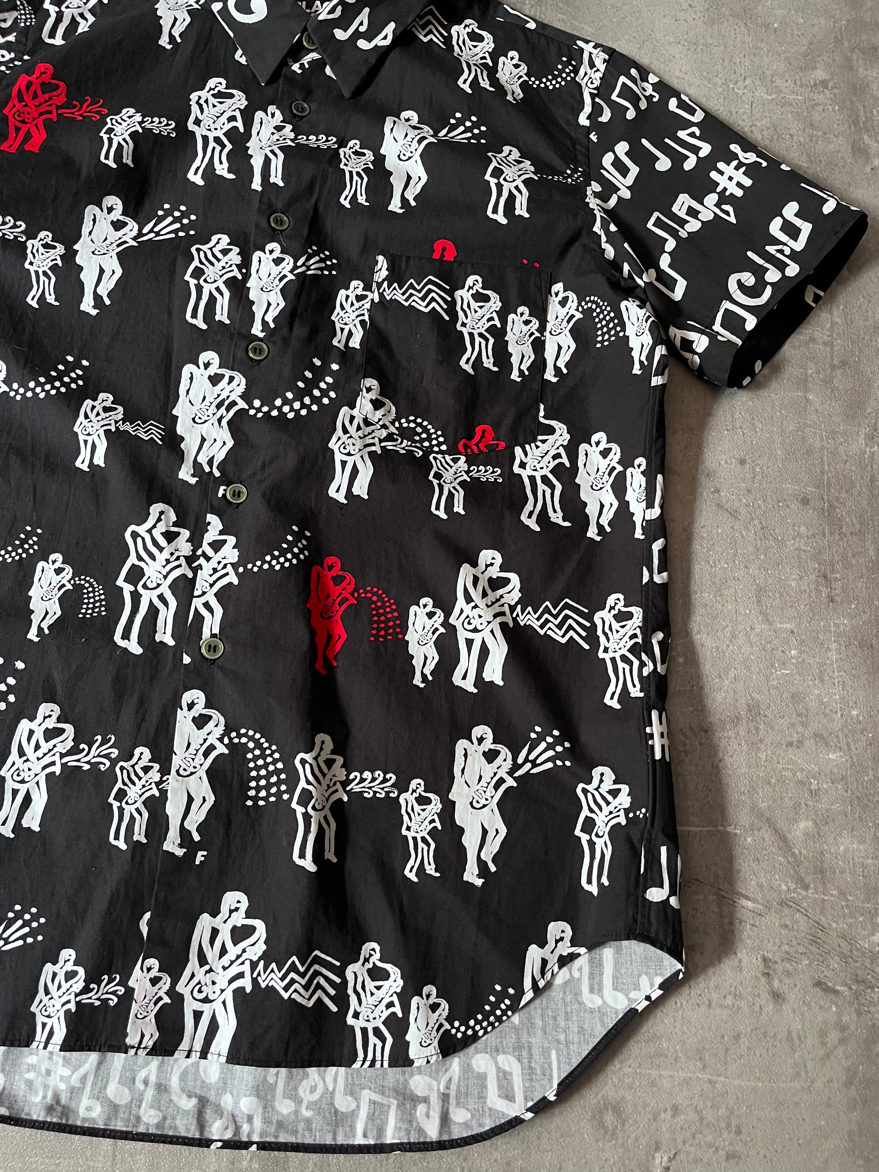 S/S 2017 Comme des Garcons Black Music Band All Over Print Short Sleeve Shirt Black Men - M