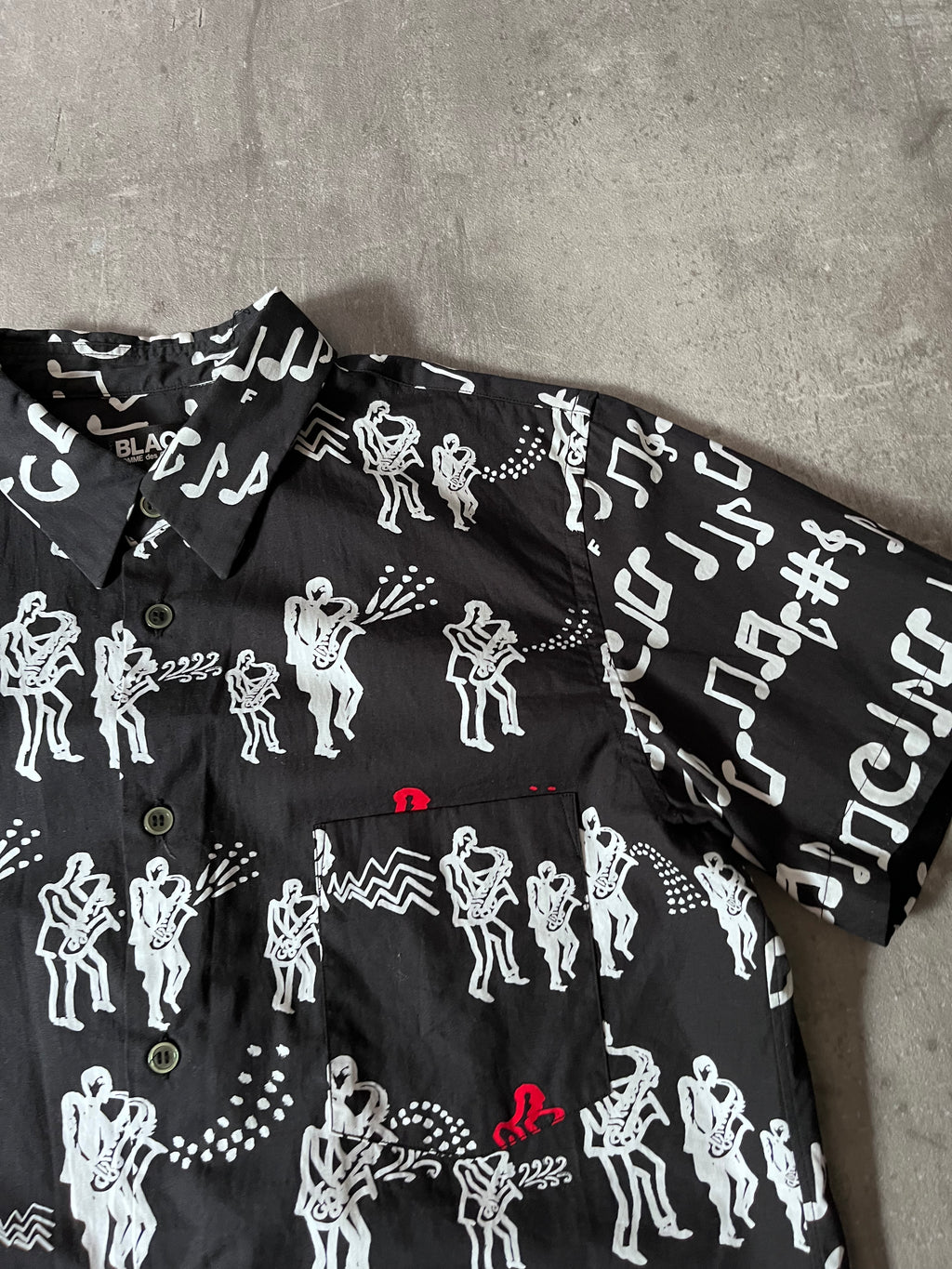 S/S 2017 Comme des Garcons Black Music Band All Over Print Short Sleeve Shirt Black Men - M
