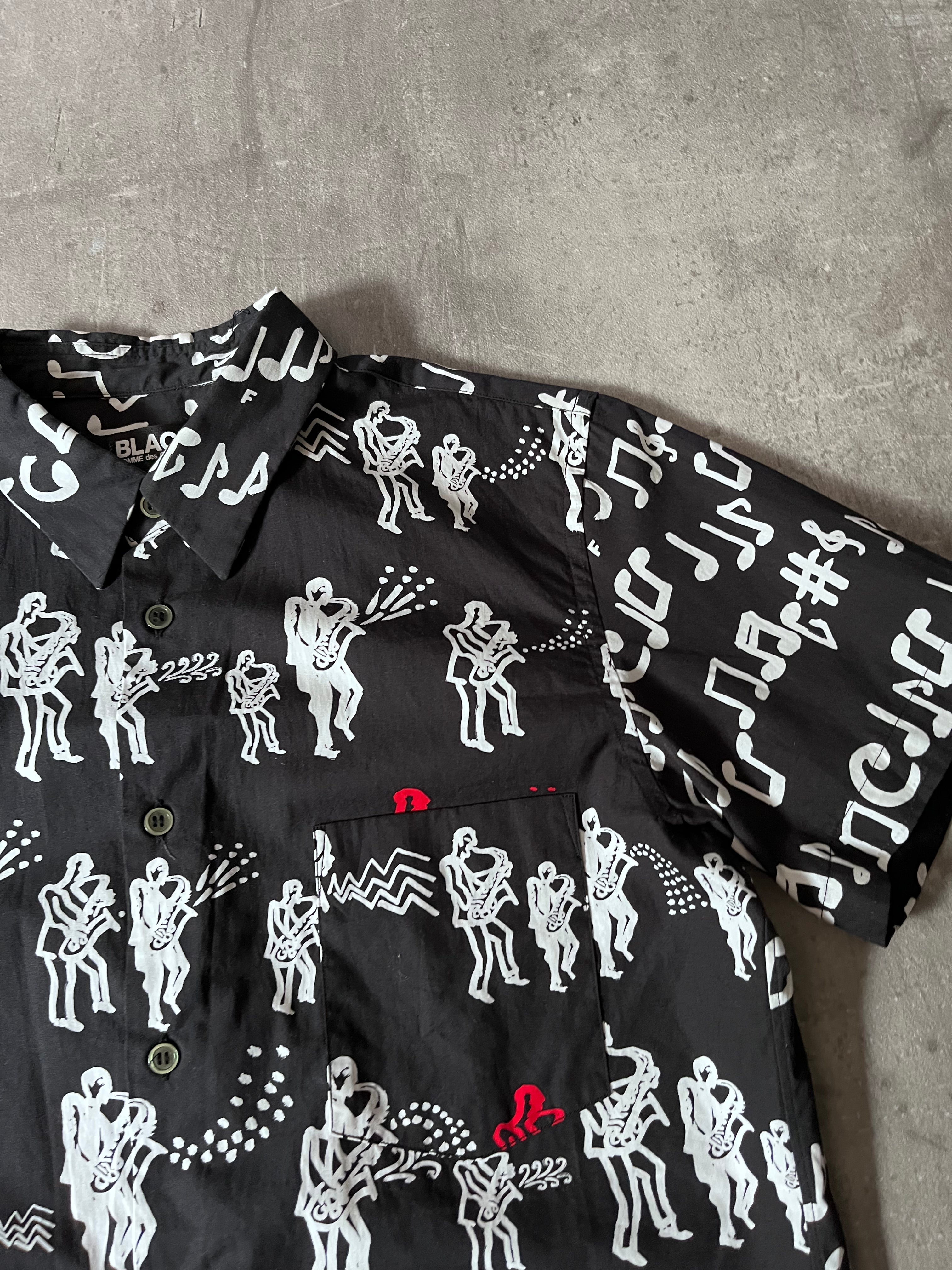 S/S 2017 Comme des Garcons Black Music Band All Over Print Short Sleeve Shirt Black Men - M