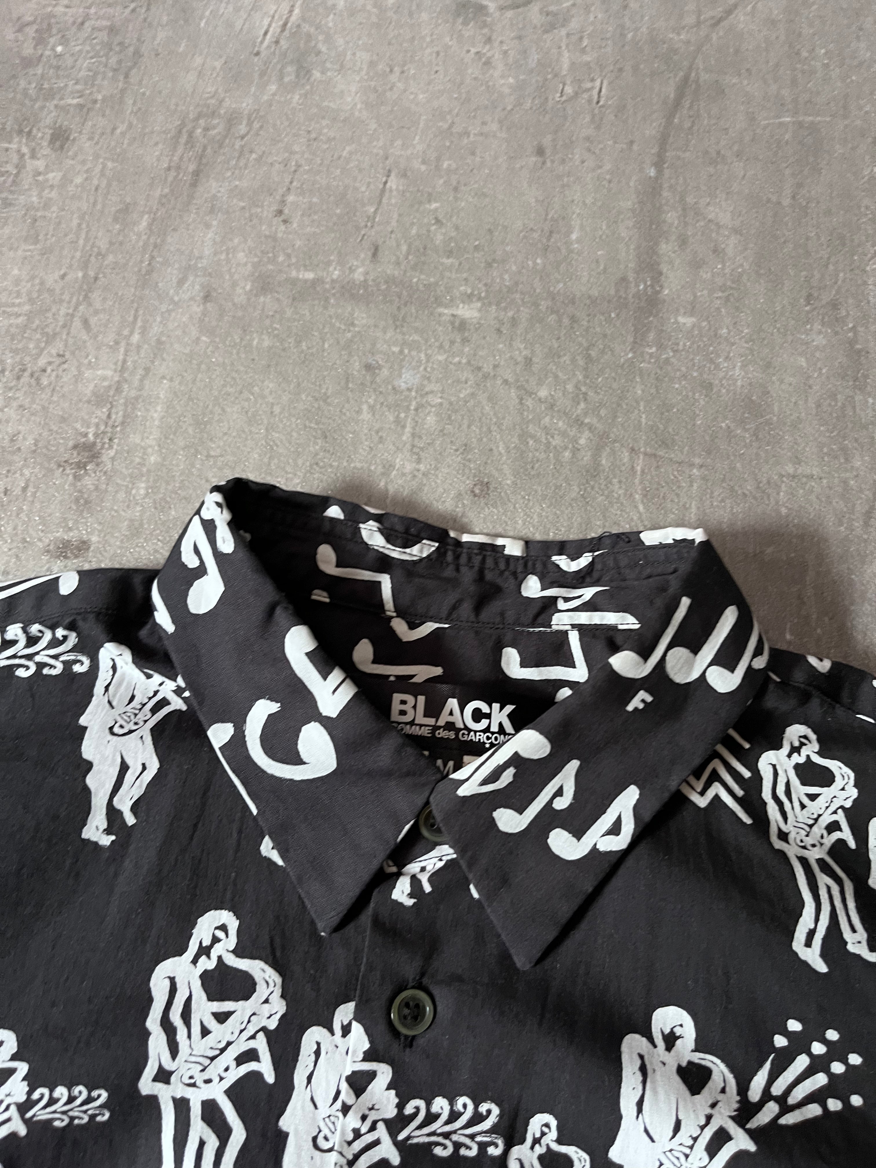 S/S 2017 Comme des Garcons Black Music Band All Over Print Short Sleeve Shirt Black Men - M