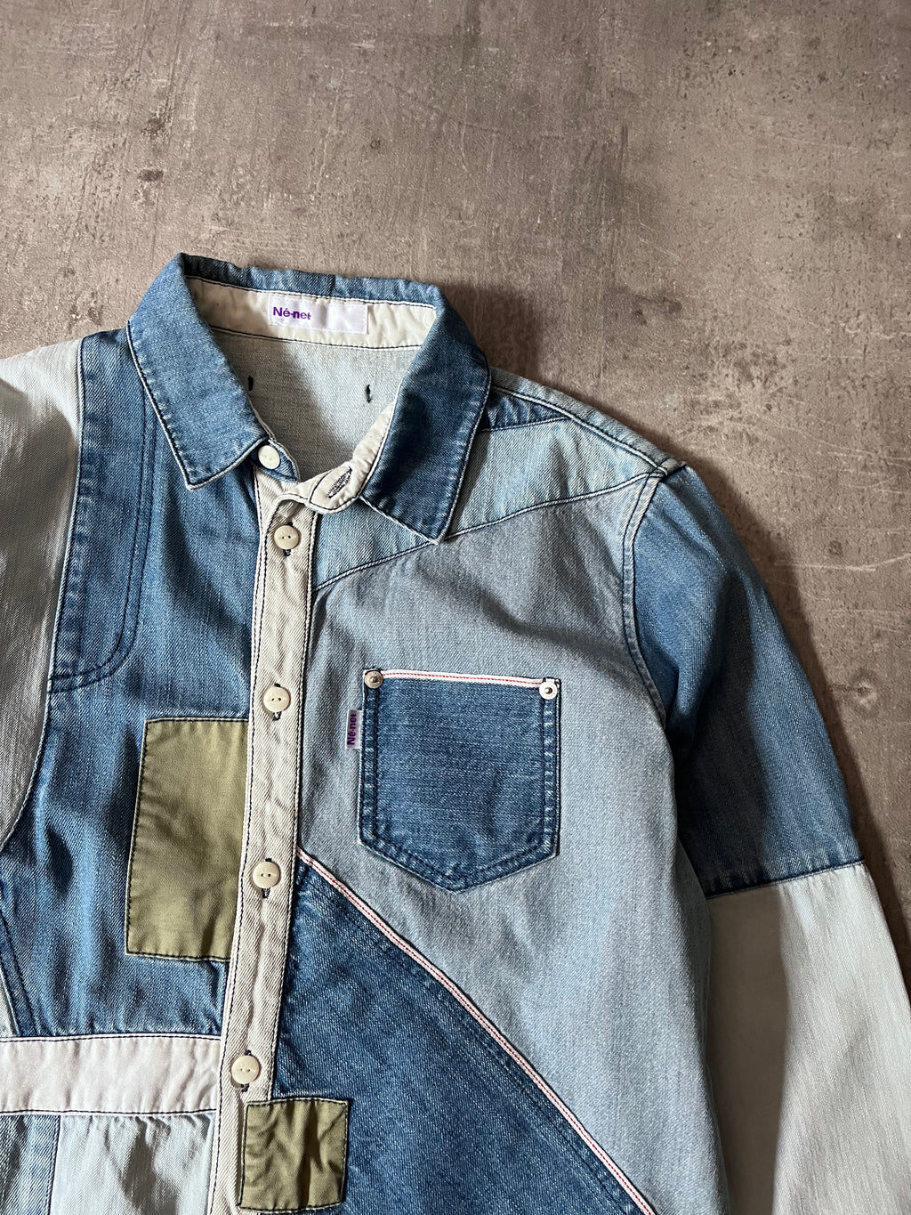 Ne-Net by Issey Miyake Reconstructed Patchwork Denim Shirt Blue Men - M