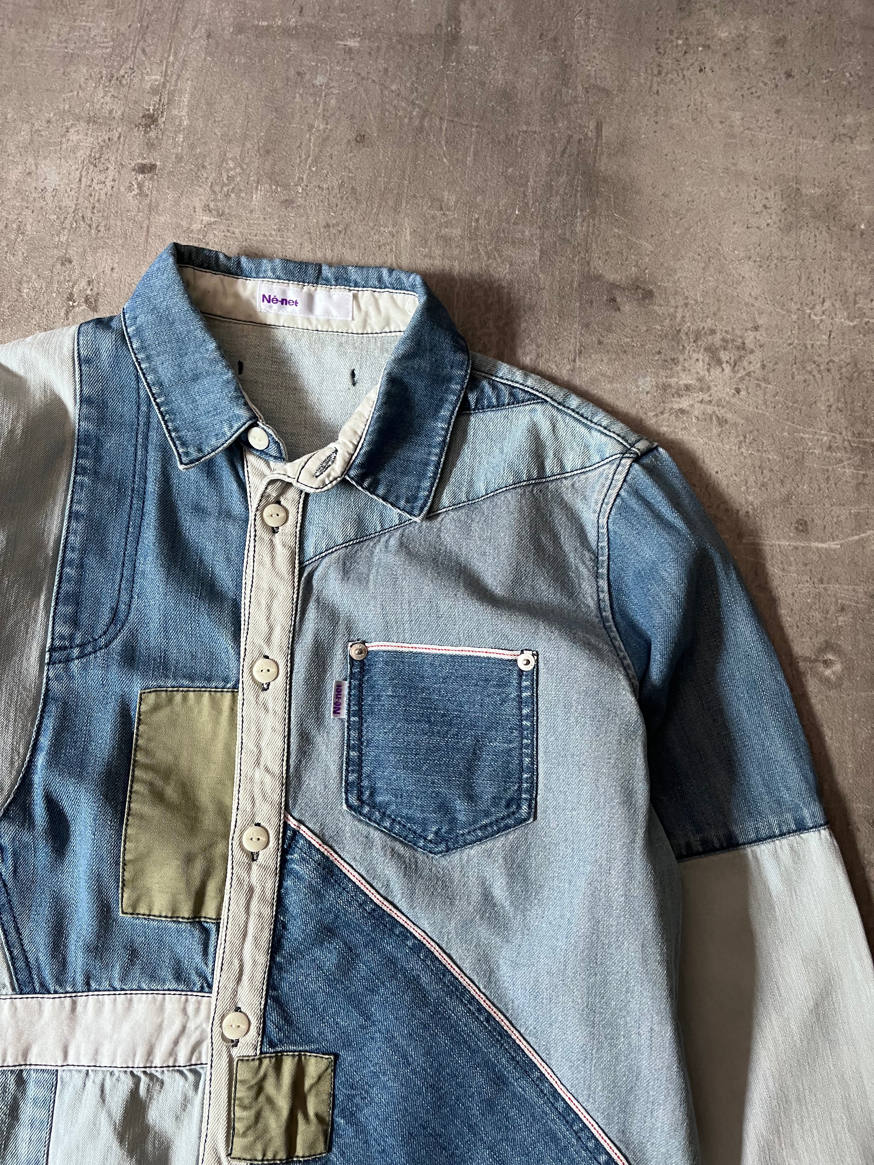 Ne-Net by Issey Miyake Reconstructed Patchwork Denim Shirt Blue Men - M