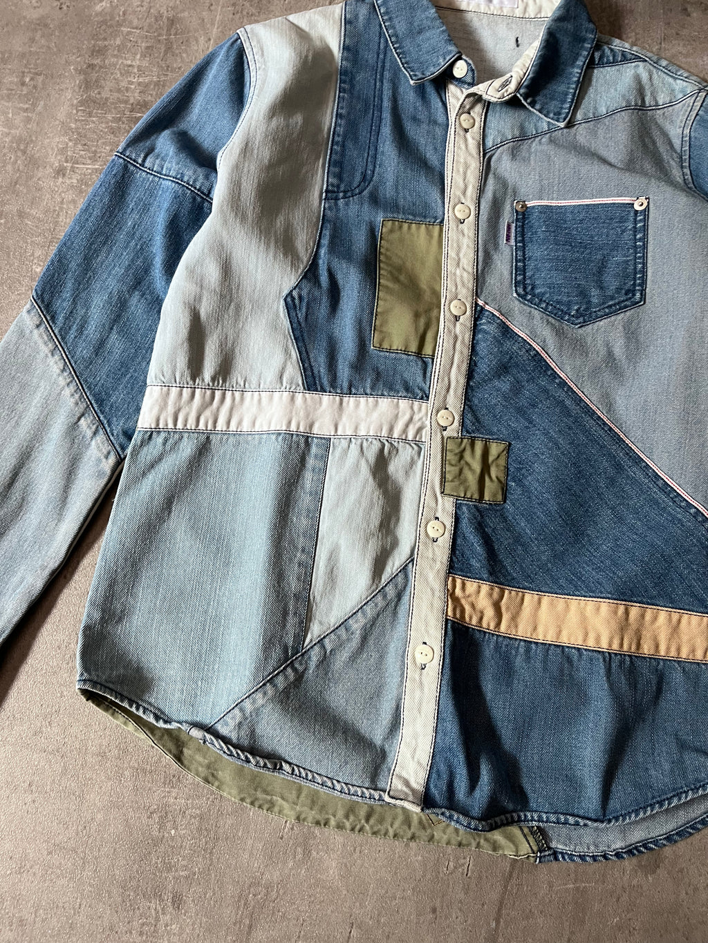 Ne-Net by Issey Miyake Reconstructed Patchwork Denim Shirt Blue Men - M