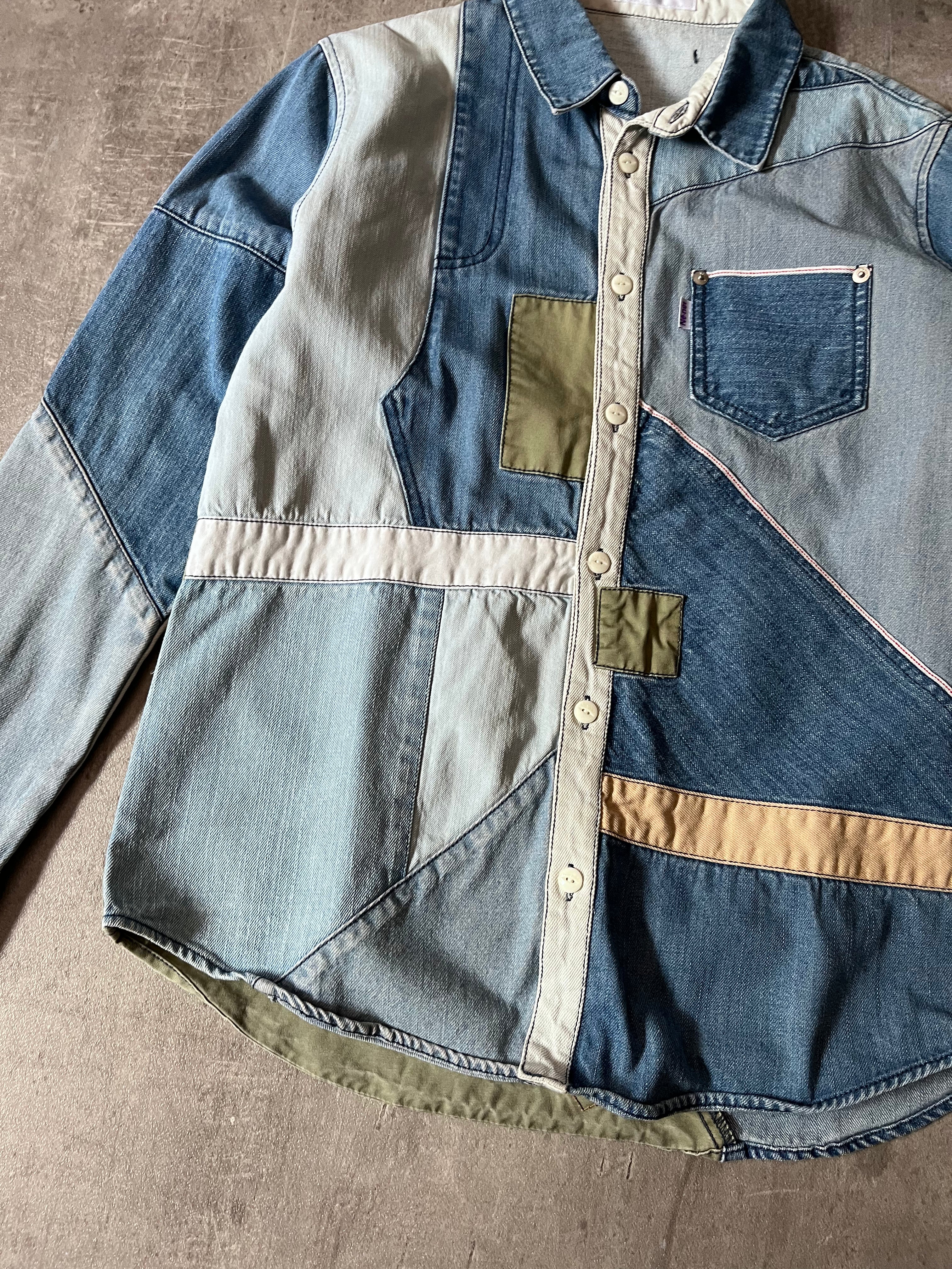 Ne-Net by Issey Miyake Reconstructed Patchwork Denim Shirt Blue Men - M