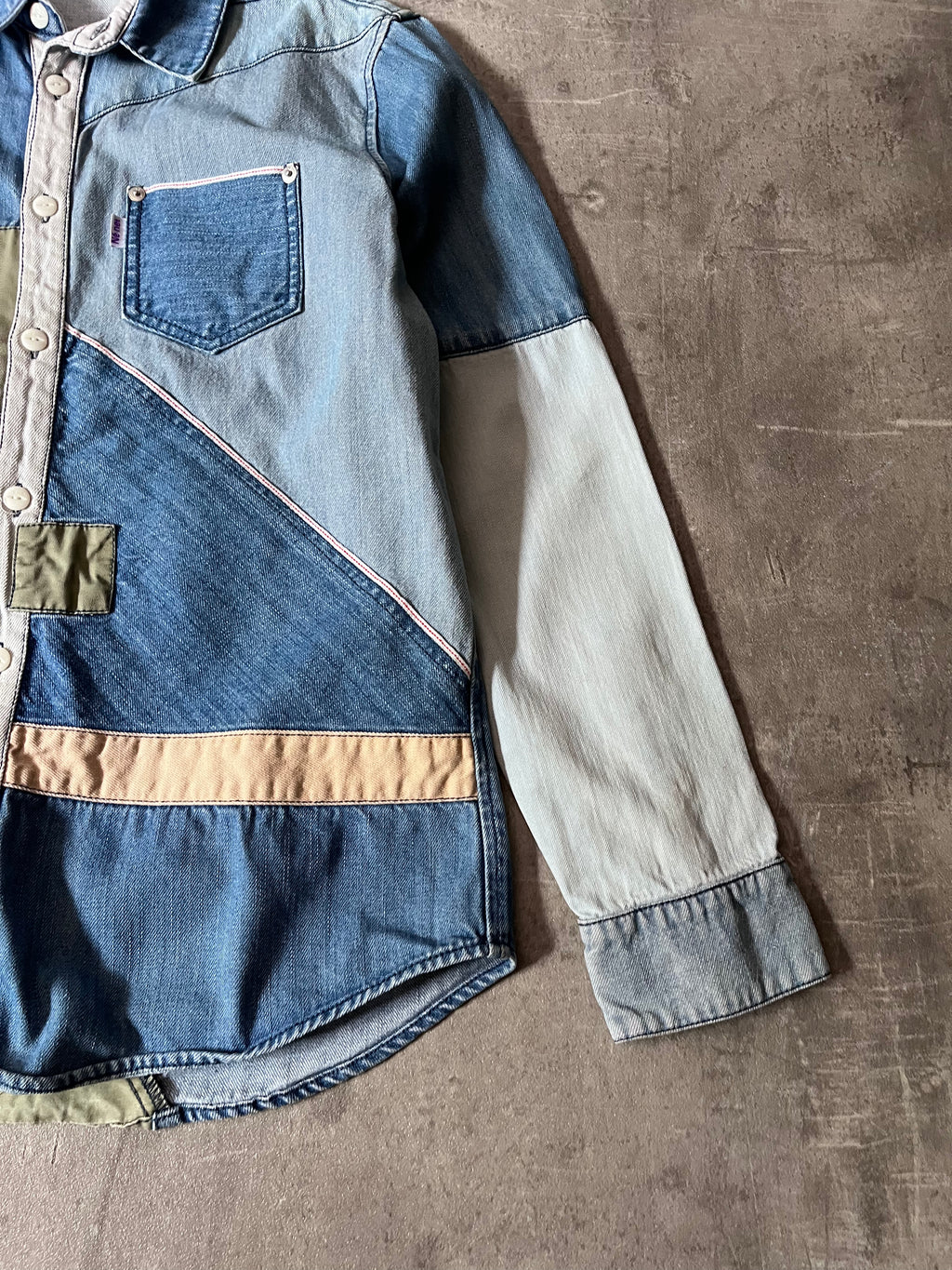 Ne-Net by Issey Miyake Reconstructed Patchwork Denim Shirt Blue Men - M