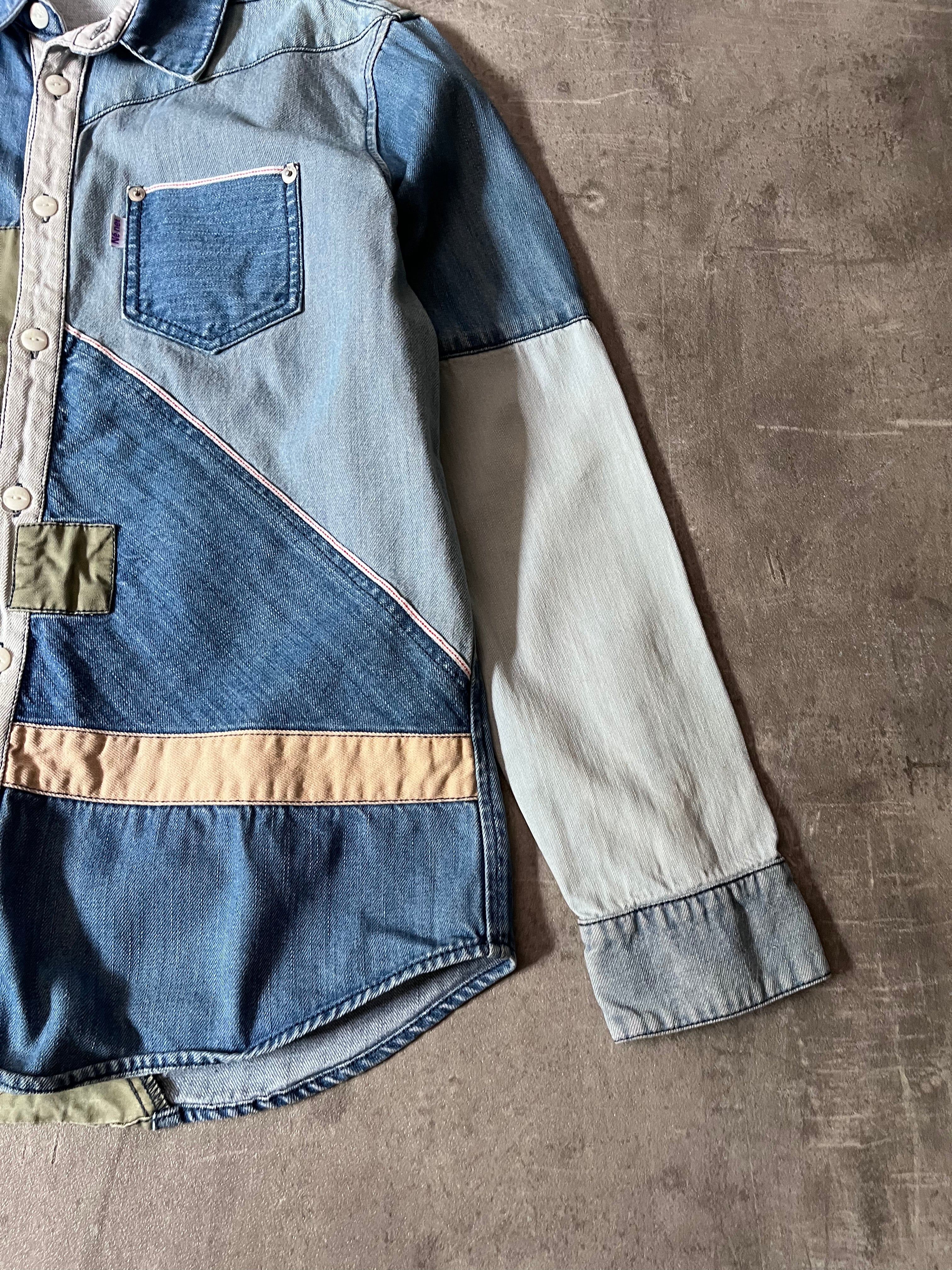 Ne-Net by Issey Miyake Reconstructed Patchwork Denim Shirt Blue Men - M