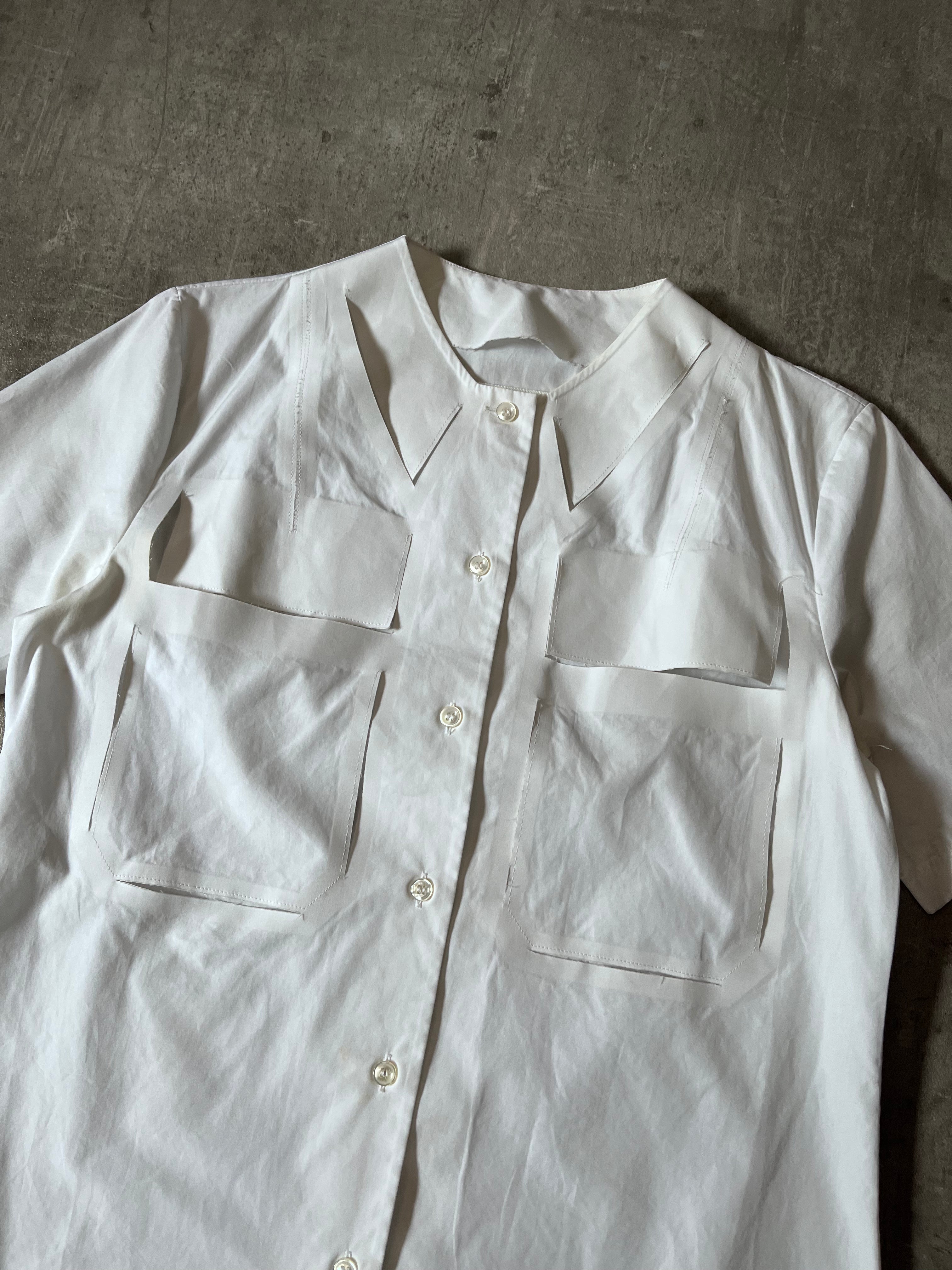 S/S 2019 Maison Margiela Artisanal Line Deconstructed Short Sleeve Shirt White Men - M