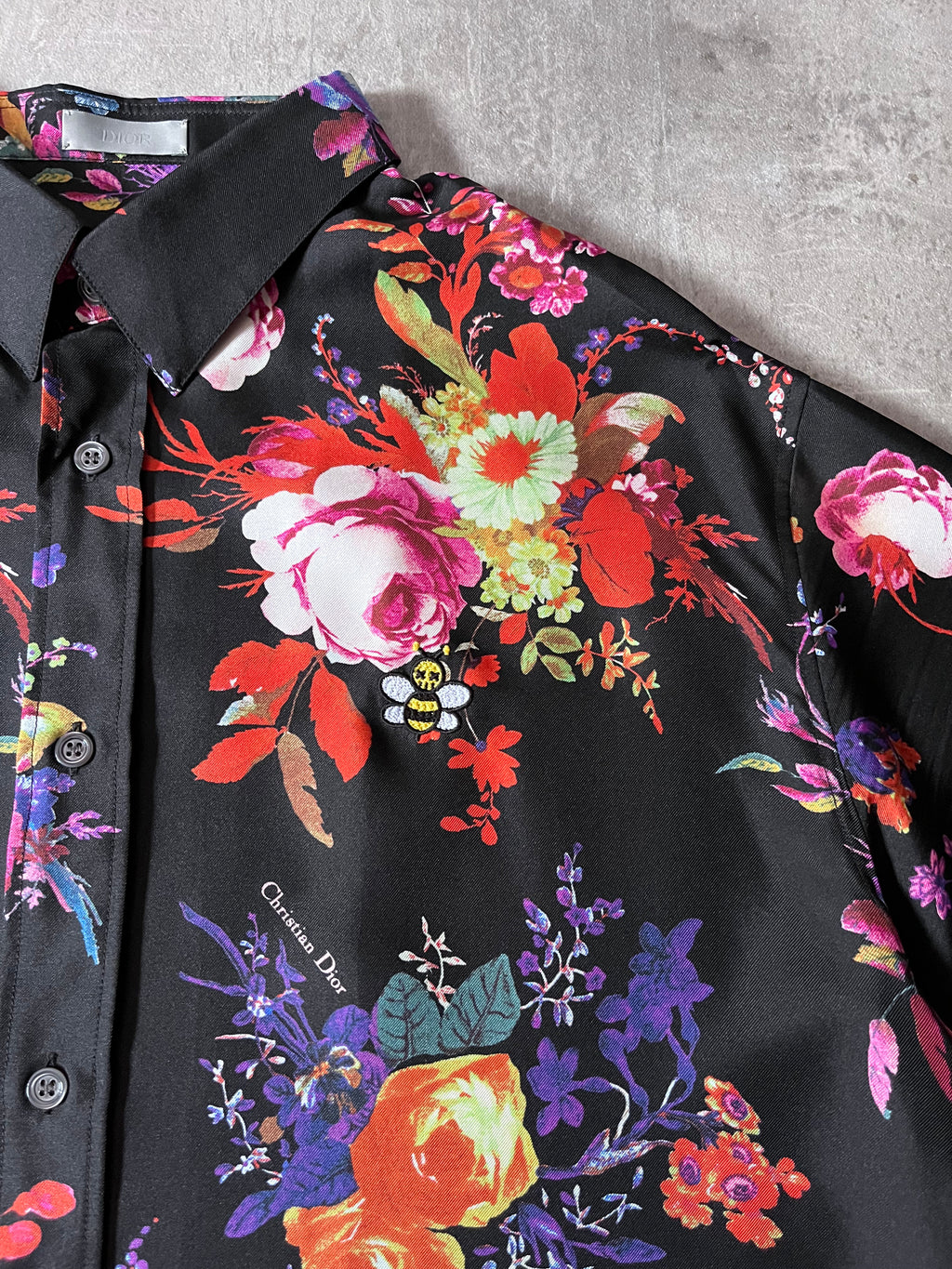 S/S 2019 Dior x Kaws Bouquet De Fleurs Print Silk Short Sleeve Shirt Multicolor Men - M