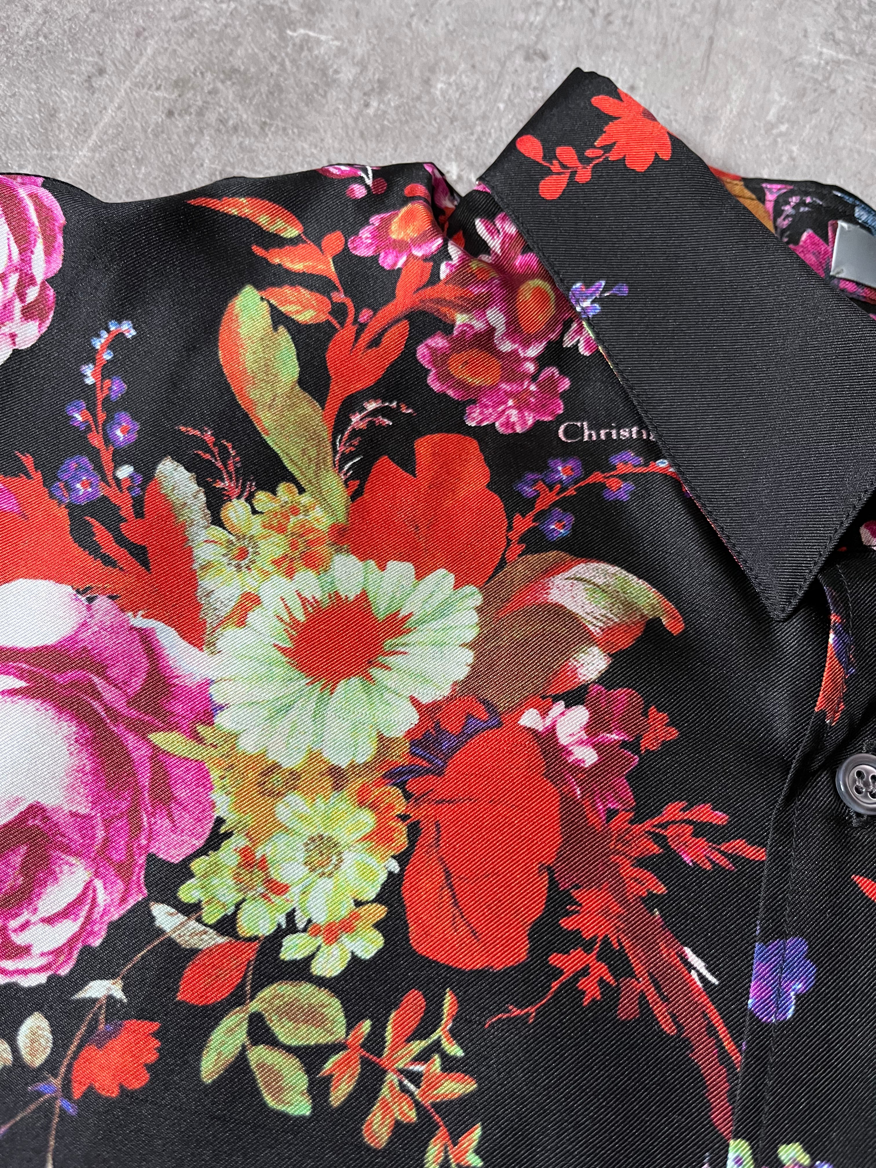 S/S 2019 Dior x Kaws Bouquet De Fleurs Print Silk Short Sleeve Shirt Multicolor Men - M