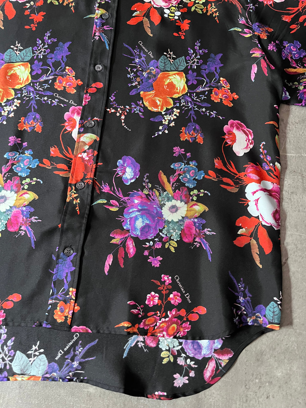 S/S 2019 Dior x Kaws Bouquet De Fleurs Print Silk Short Sleeve Shirt Multicolor Men - M