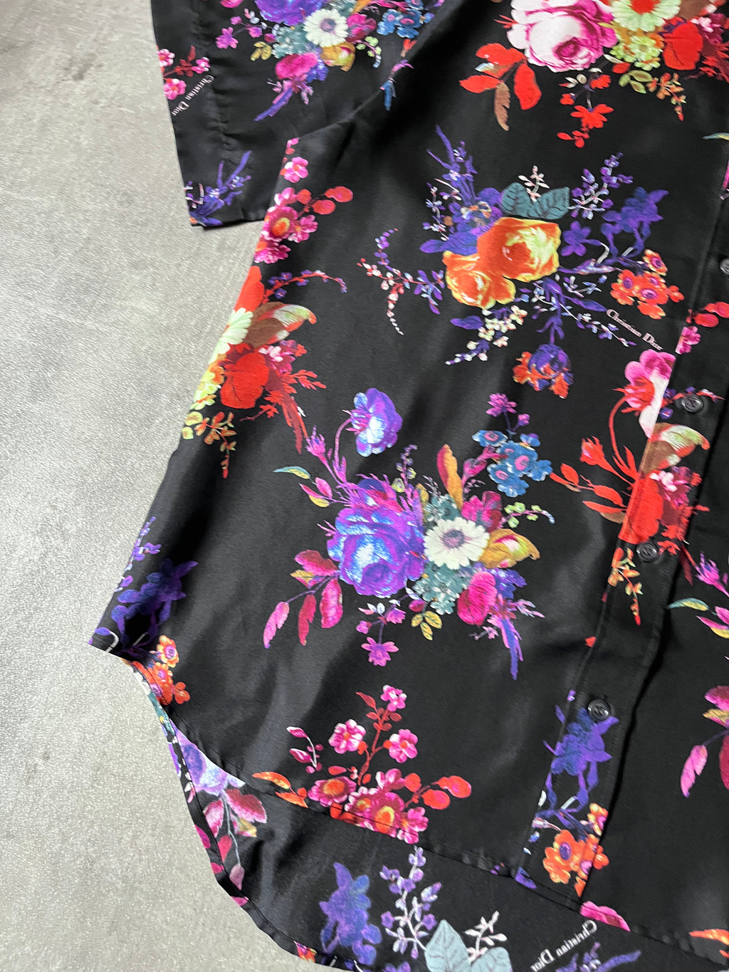S/S 2019 Dior x Kaws Bouquet De Fleurs Print Silk Short Sleeve Shirt Multicolor Men - M