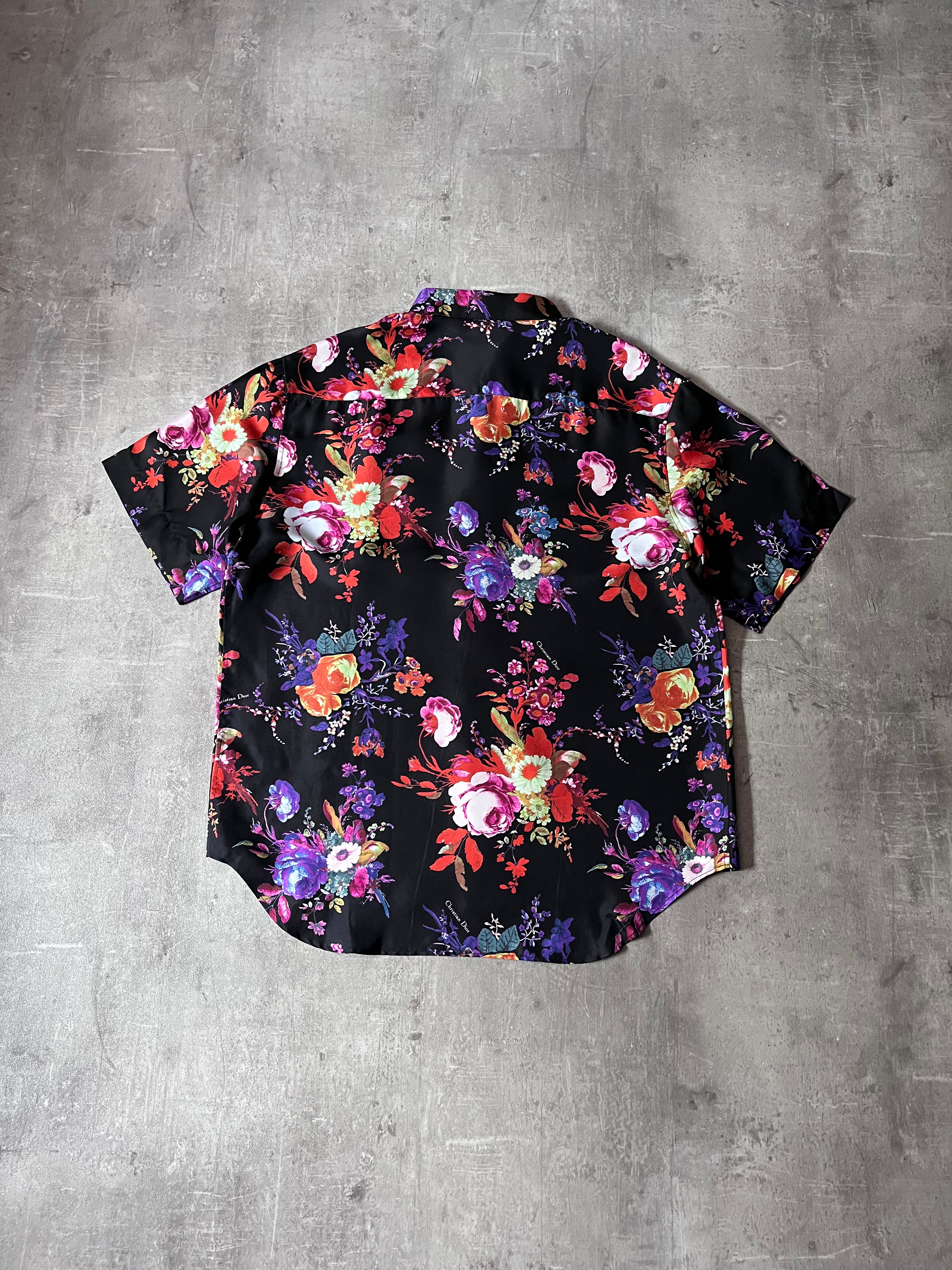 S/S 2019 Dior x Kaws Bouquet De Fleurs Print Silk Short Sleeve Shirt Multicolor Men - M