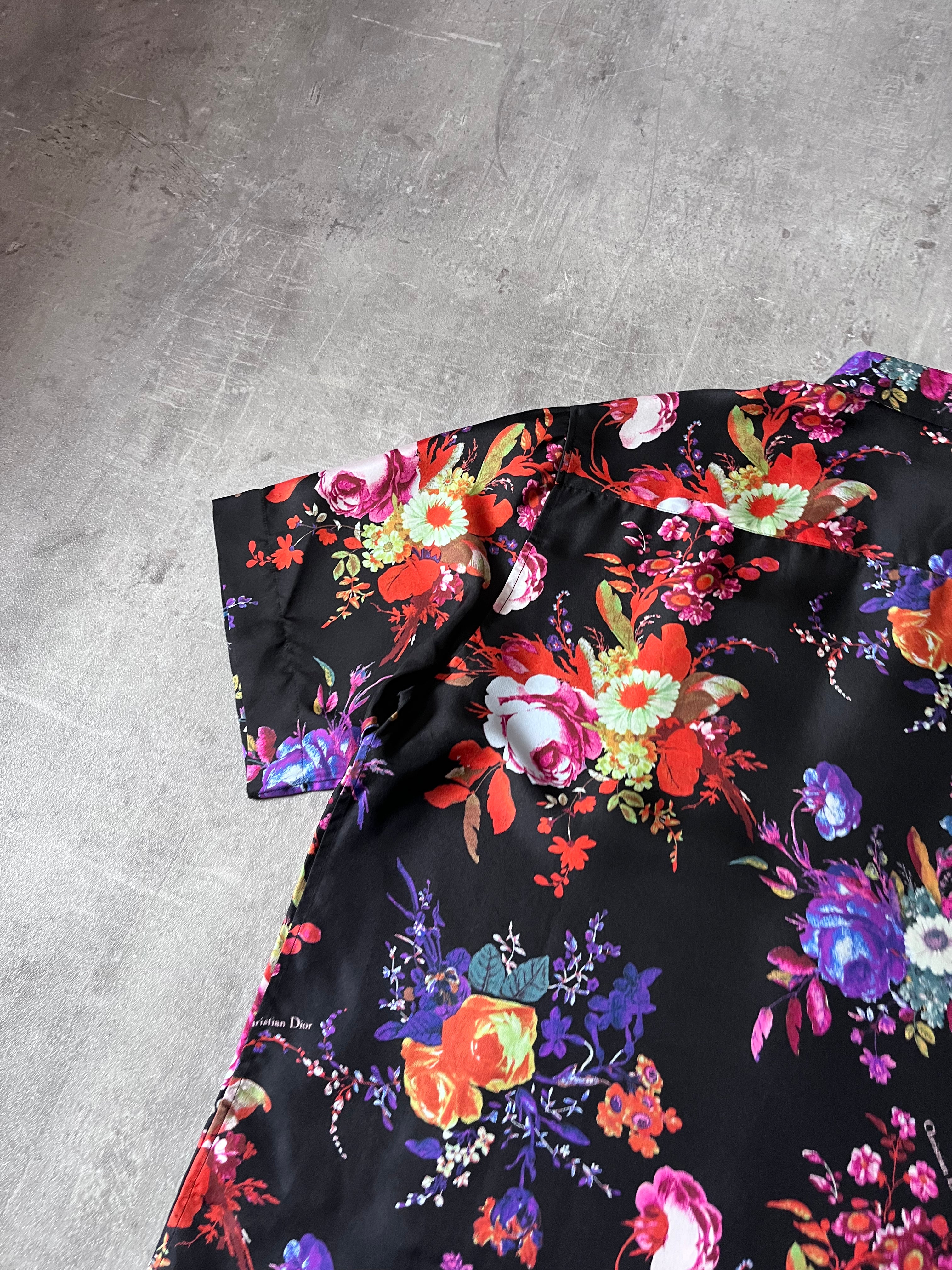 S/S 2019 Dior x Kaws Bouquet De Fleurs Print Silk Short Sleeve Shirt Multicolor Men - M