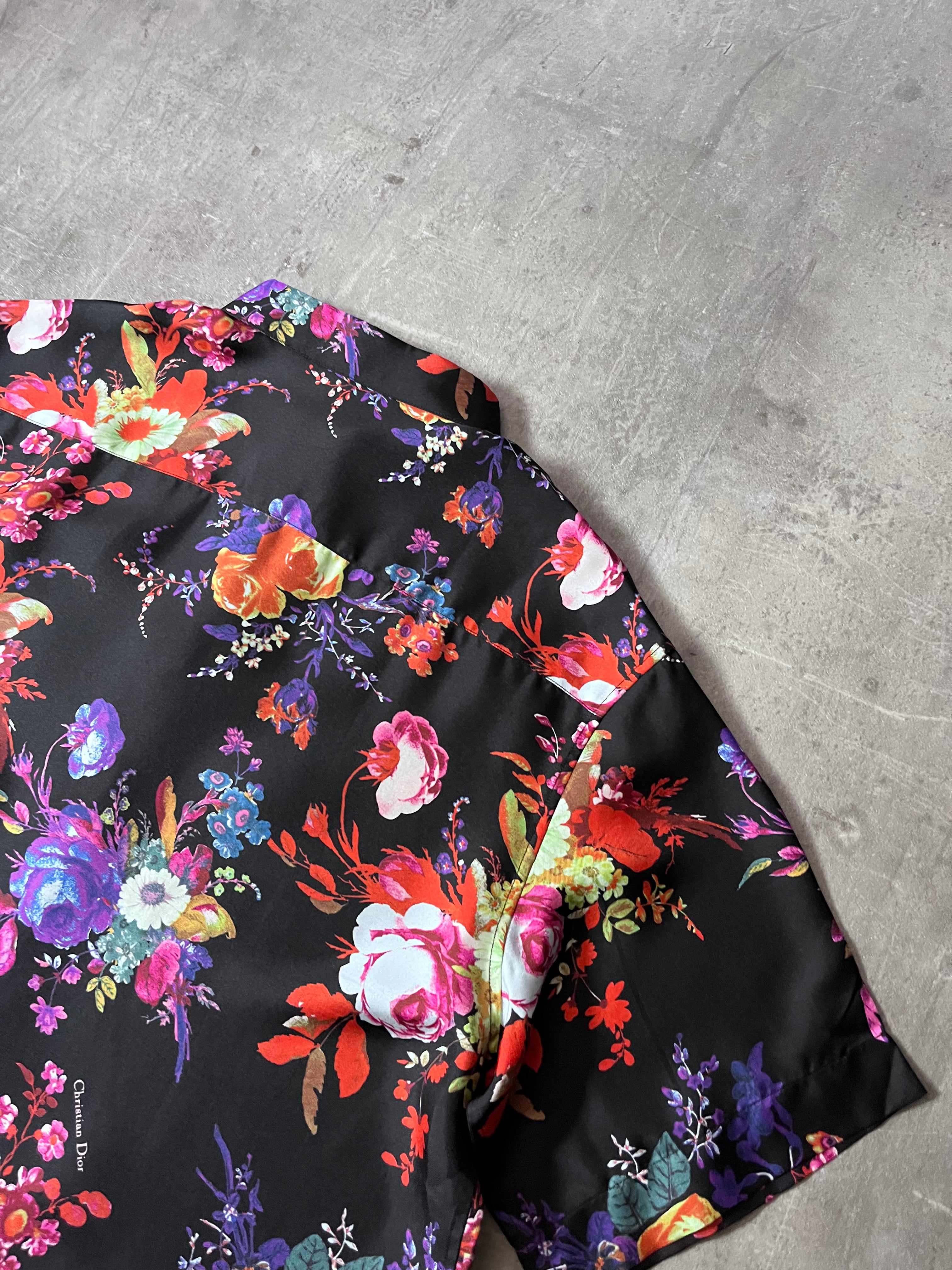 S/S 2019 Dior x Kaws Bouquet De Fleurs Print Silk Short Sleeve Shirt Multicolor Men - M