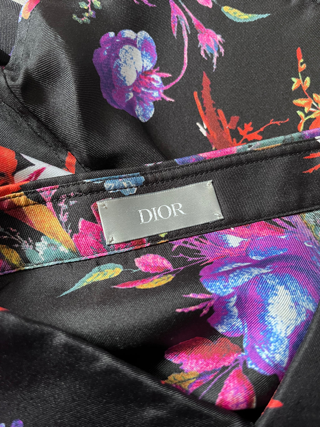 S/S 2019 Dior x Kaws Bouquet De Fleurs Print Silk Short Sleeve Shirt Multicolor Men - M