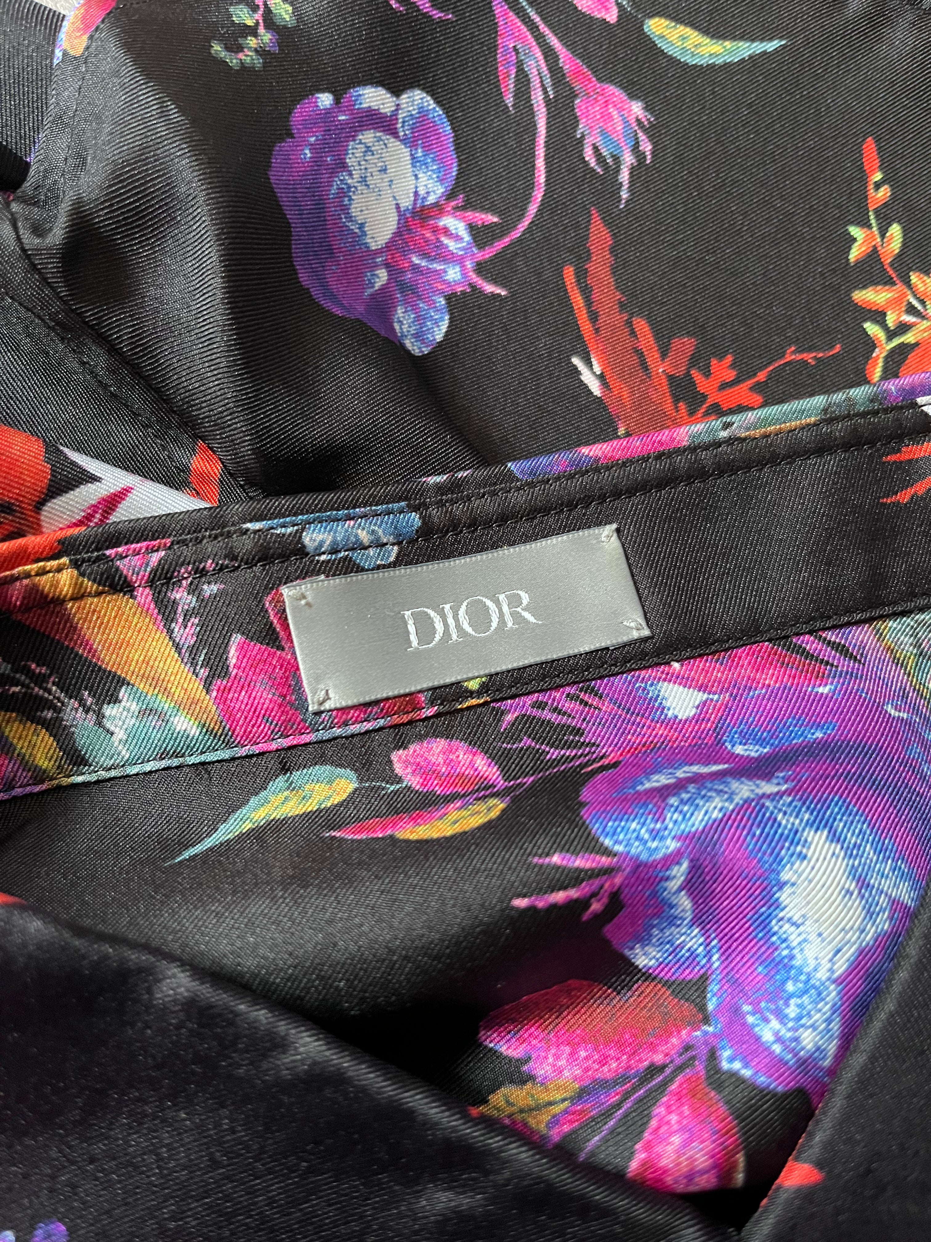 S/S 2019 Dior x Kaws Bouquet De Fleurs Print Silk Short Sleeve Shirt Multicolor Men - M