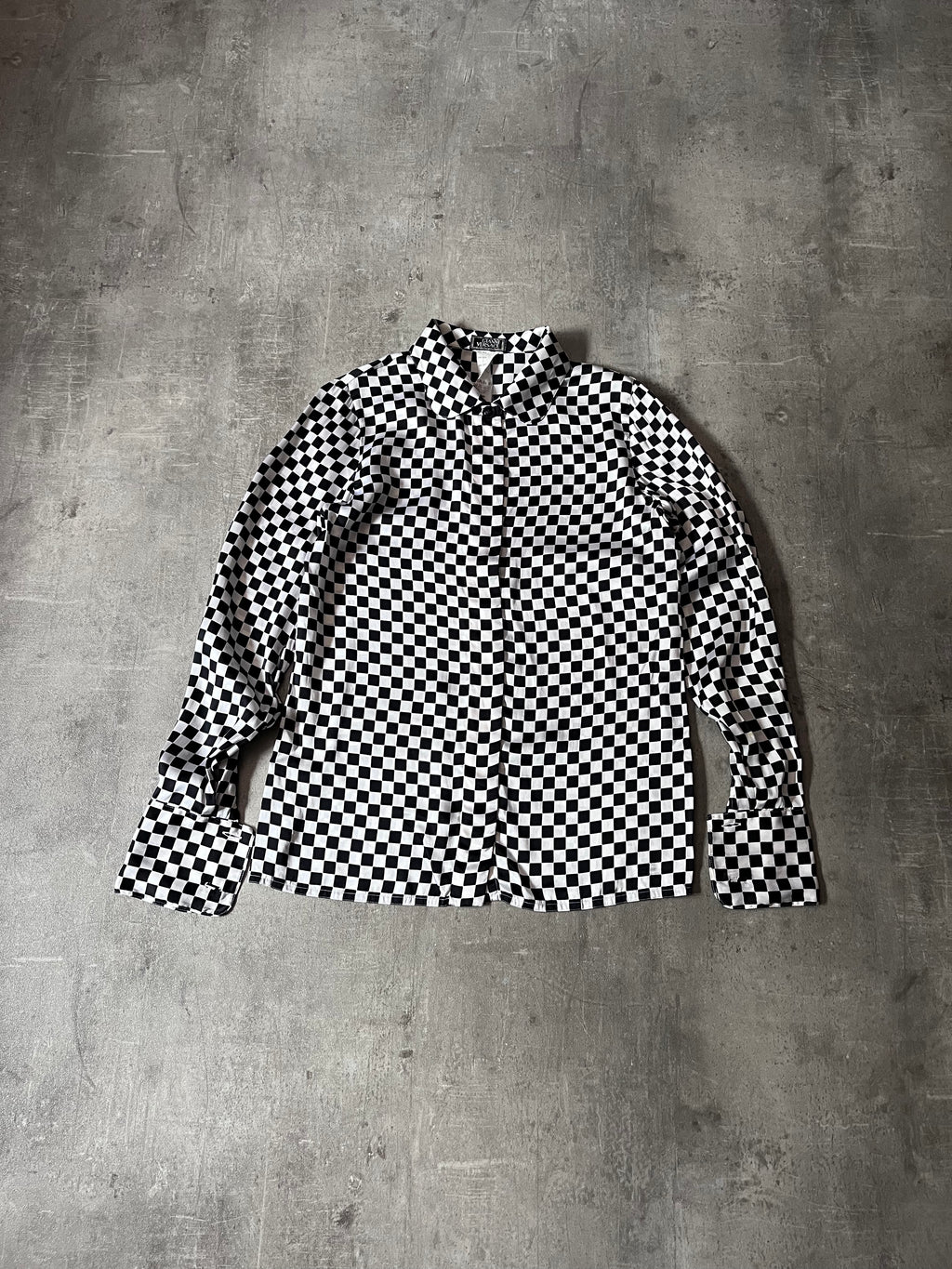 F/W 1995 Gianni Versace Checkered Silk Shirt Black White Women - S