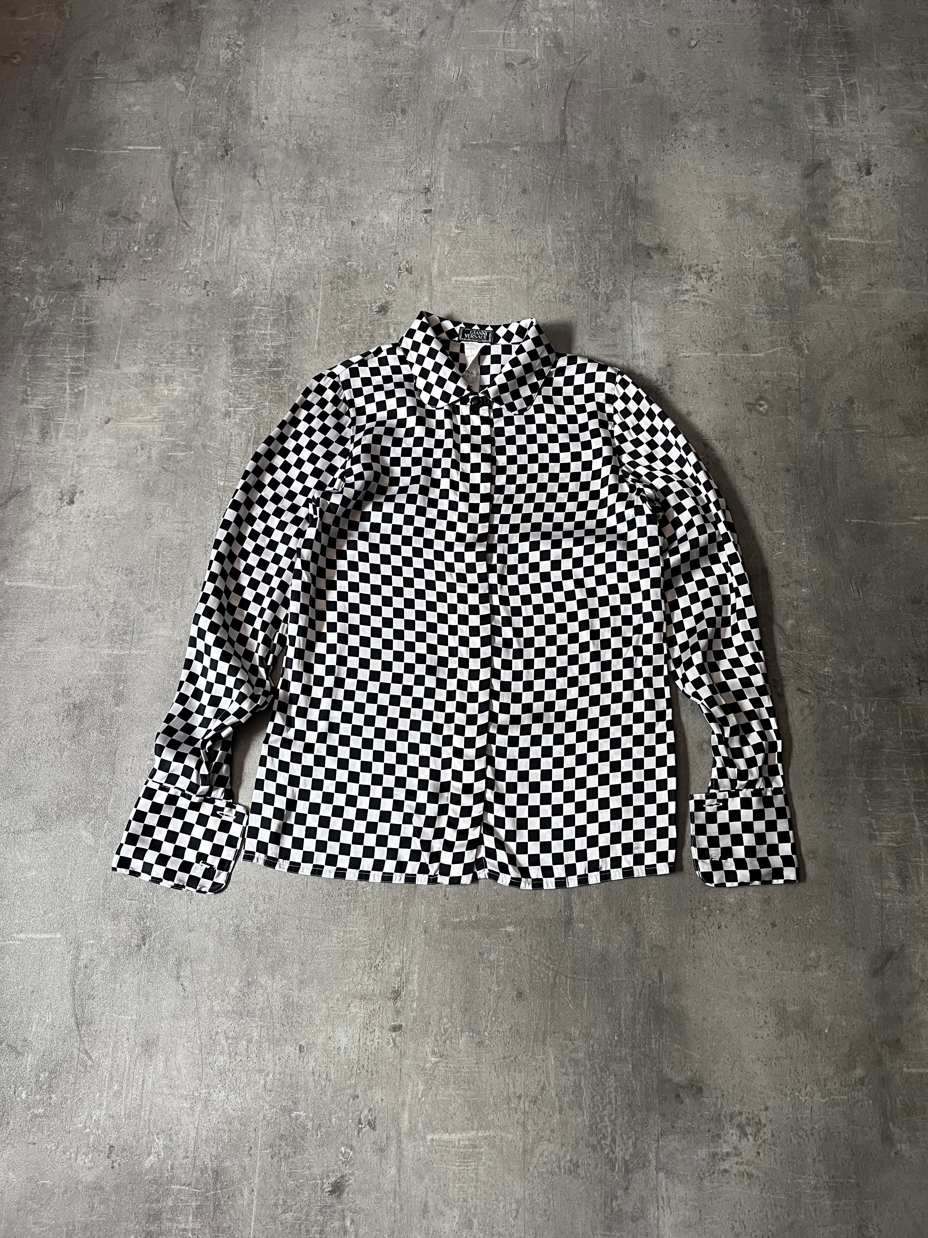 F/W 1995 Gianni Versace Checkered Silk Shirt Black White Women - S