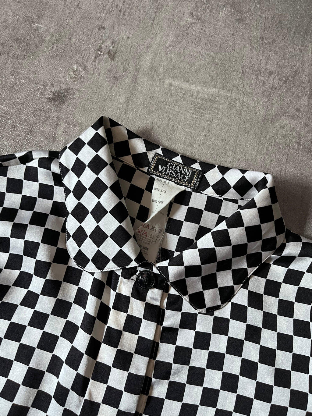 F/W 1995 Gianni Versace Checkered Silk Shirt Black White Women - S