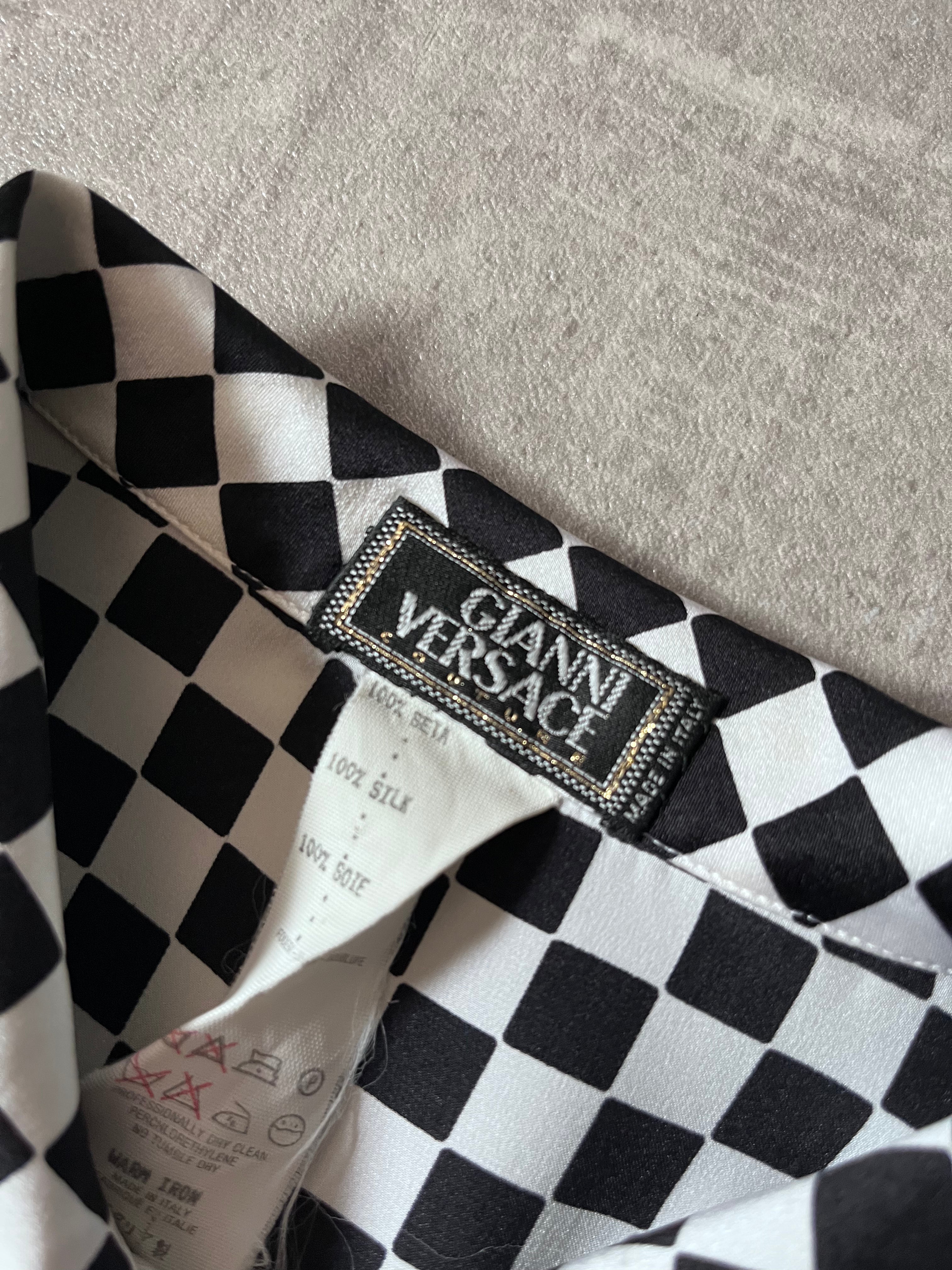 F/W 1995 Gianni Versace Checkered Silk Shirt Black White Women - S