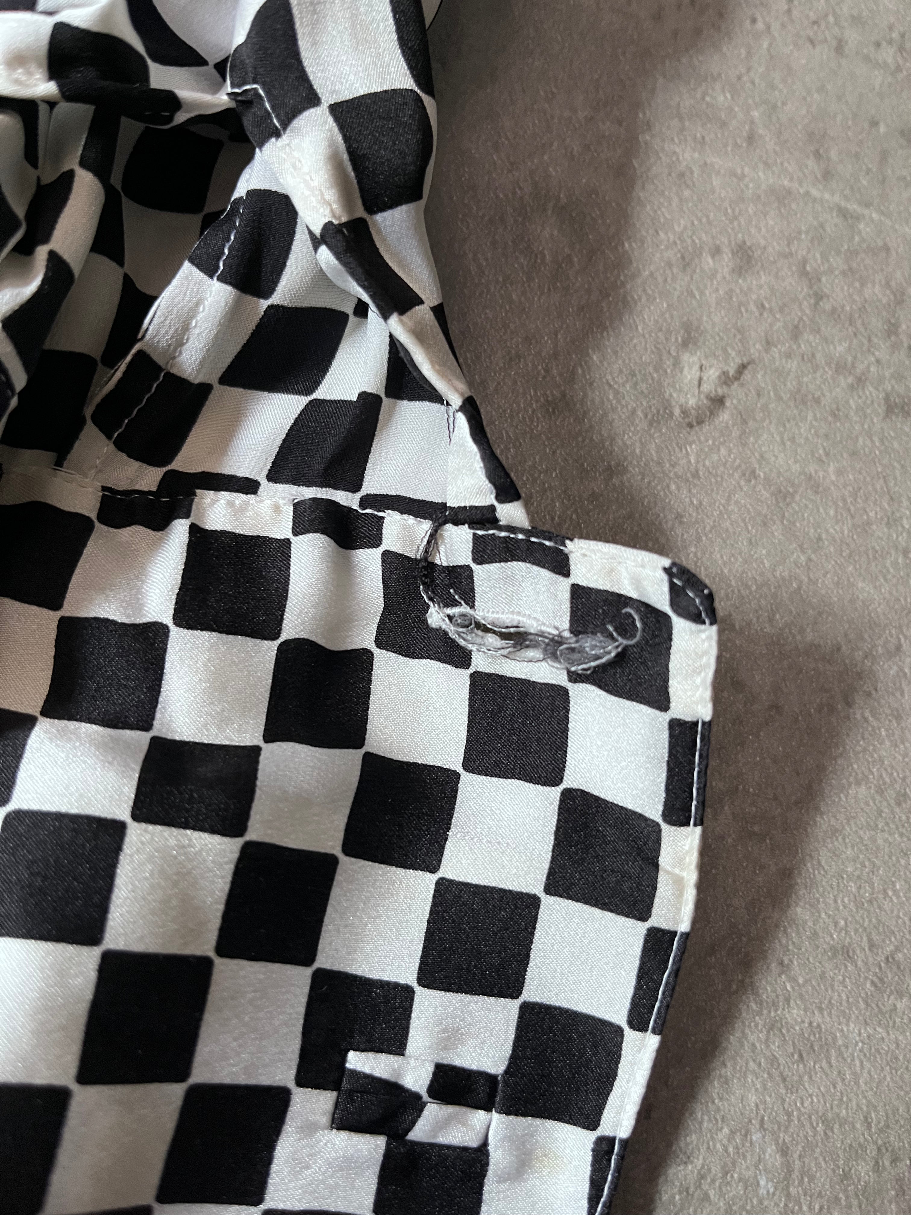 F/W 1995 Gianni Versace Checkered Silk Shirt Black White Women - S